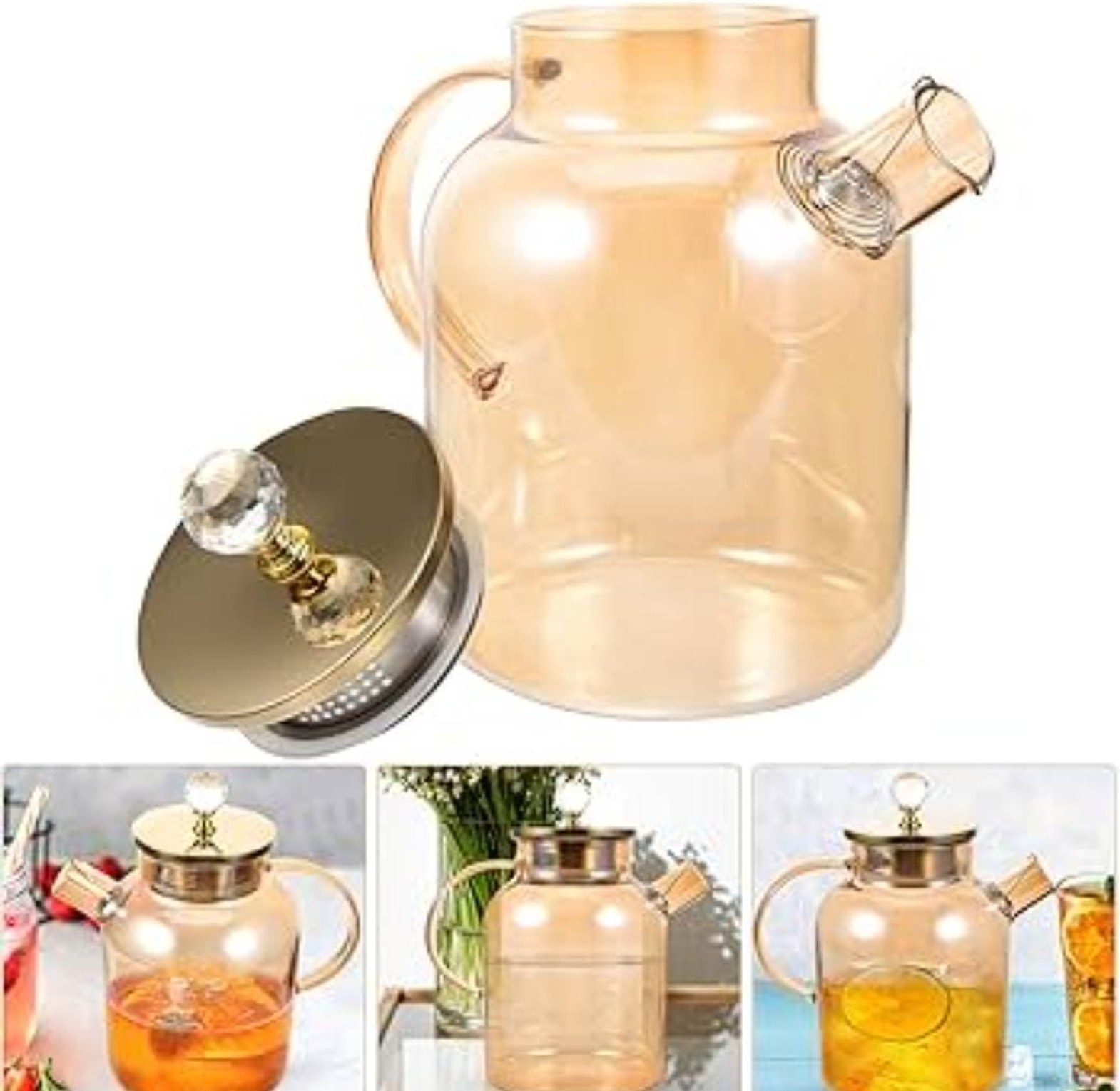 Chapin 1800ml Golden Glass Pitcher Tea Pot with a spring sieve image