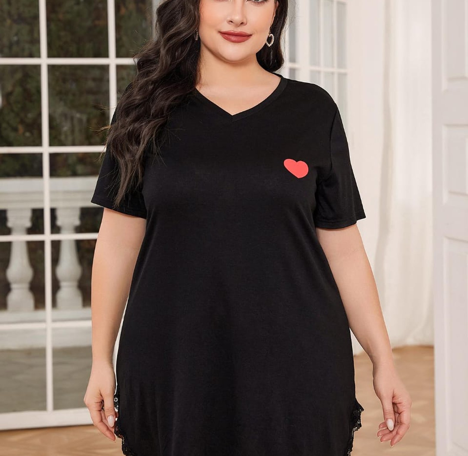 Plus Size Women's Nightgown Lace Hem Sleepwear  image