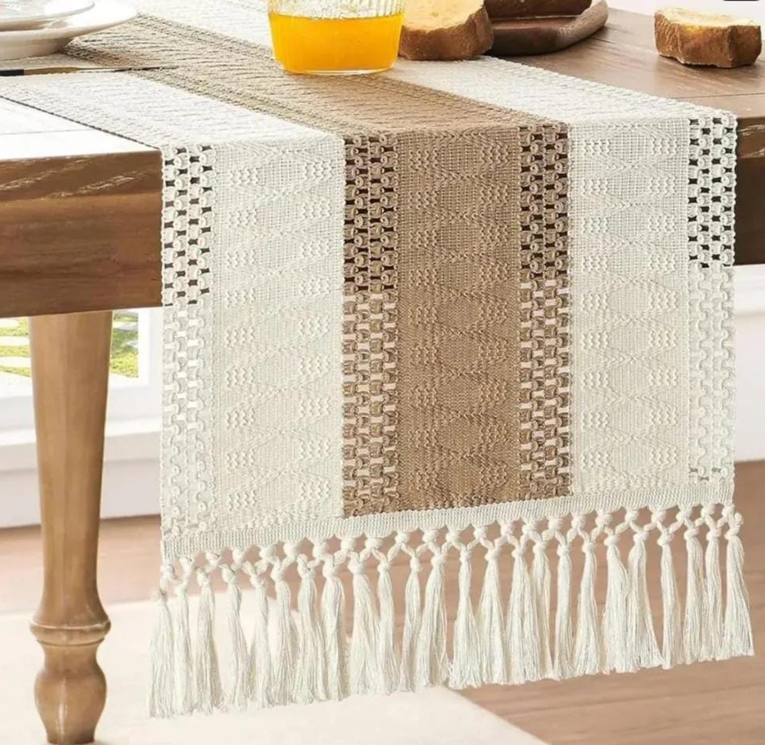 Boho Woven Table Runner with Tassels  image