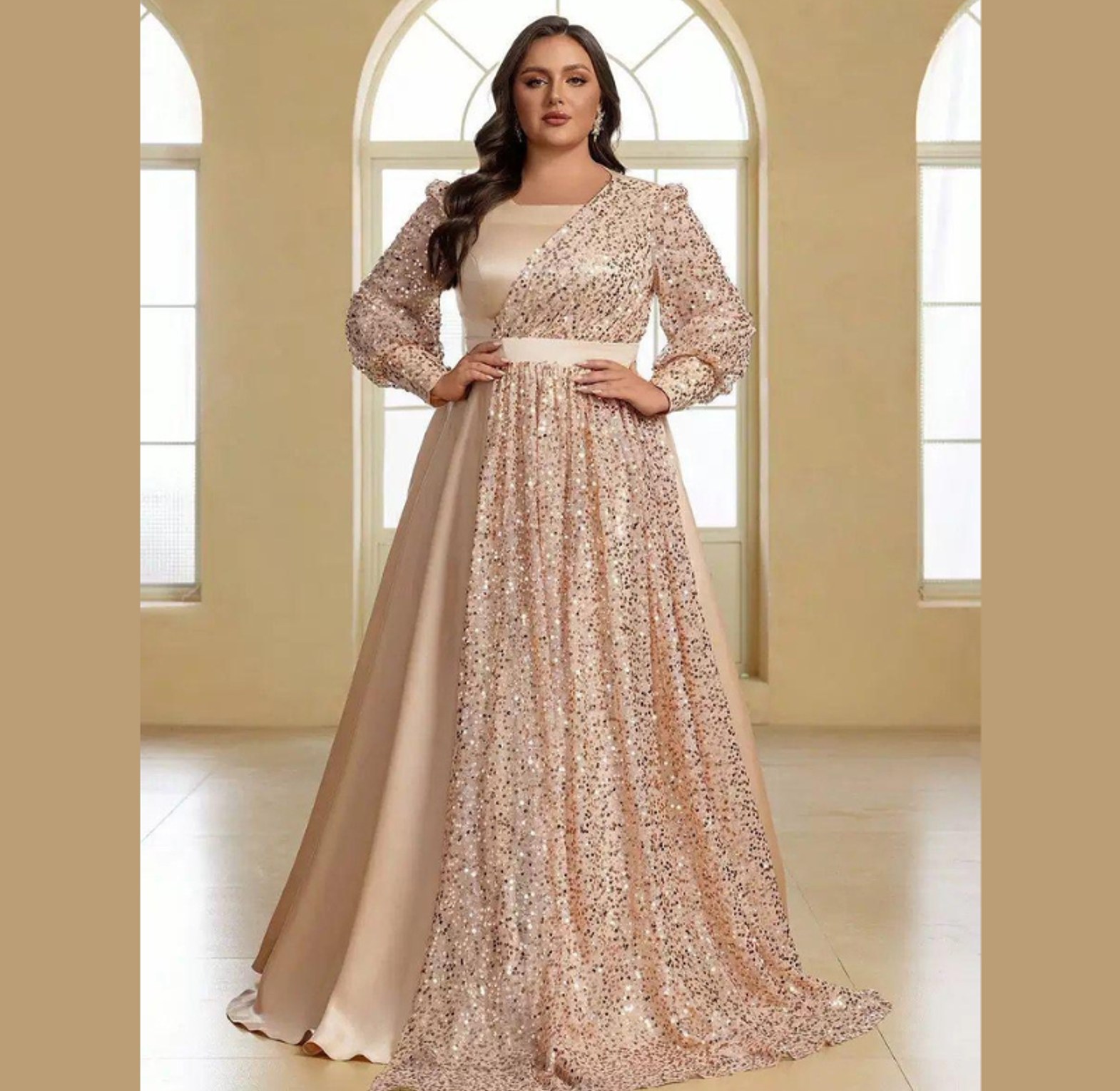 Baroque Sequin Sleeve Satin Ball Gown image