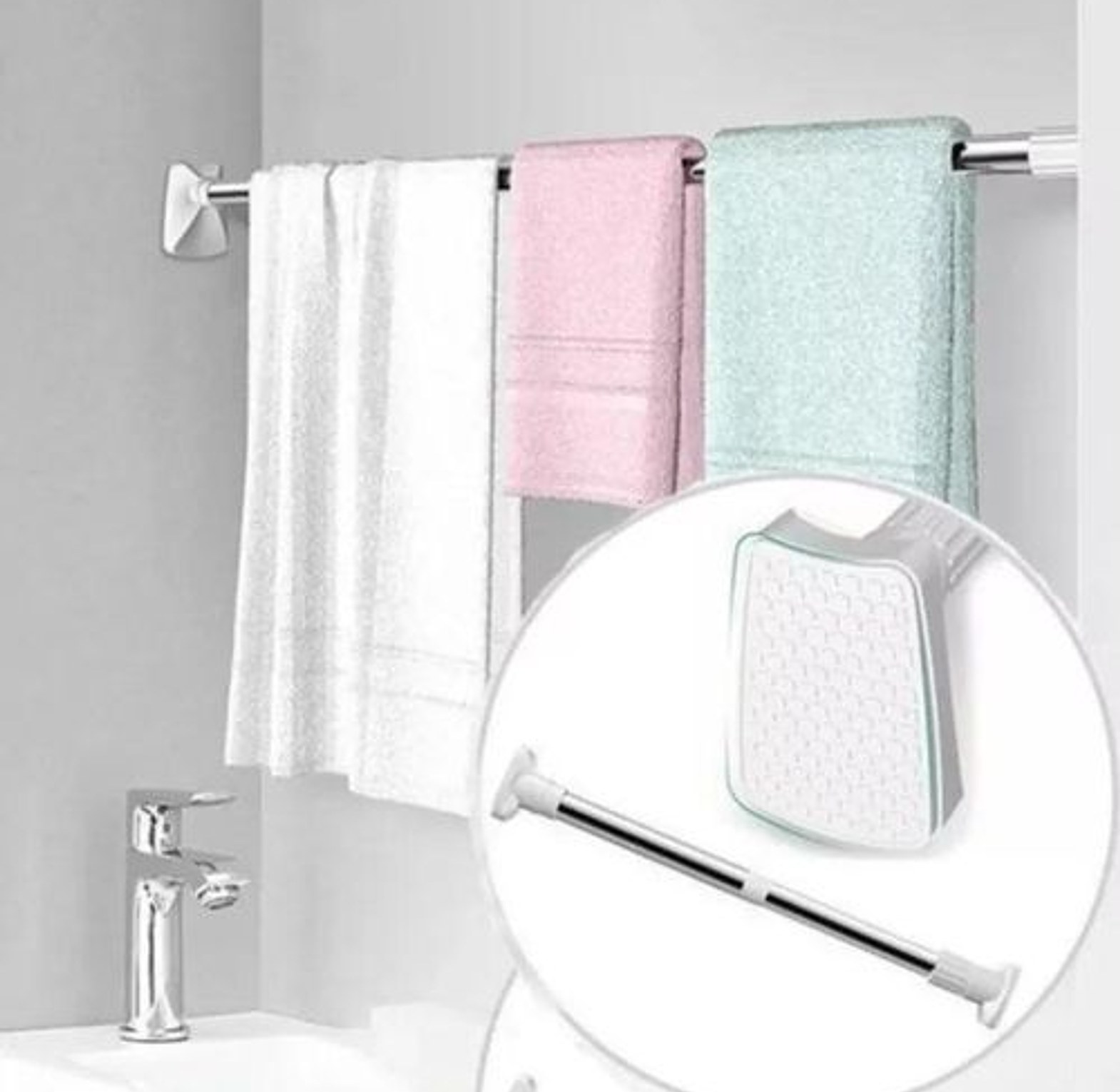 Multipurpose extendable telescopic rod . Can be used:- shower curtain rod, clothing rod/hanger,diy wardobe/hanger image