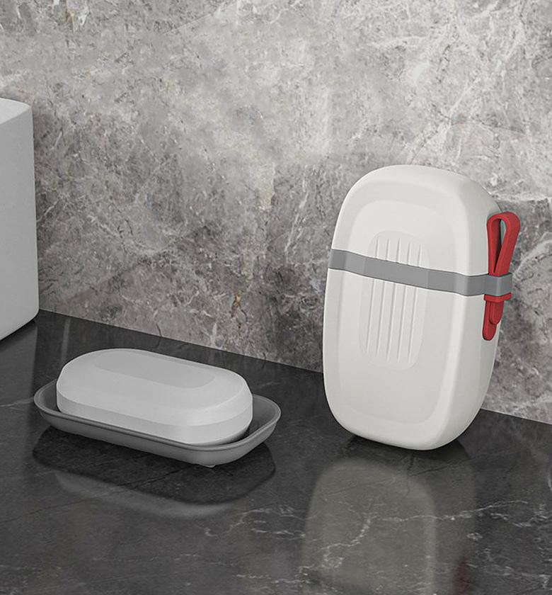Portable Leakproof Soap Box with Drain Tray & Silicone Lock Strap Waterproof Travel Soap Holder Dish Box for Bathroom Home & Travel image
