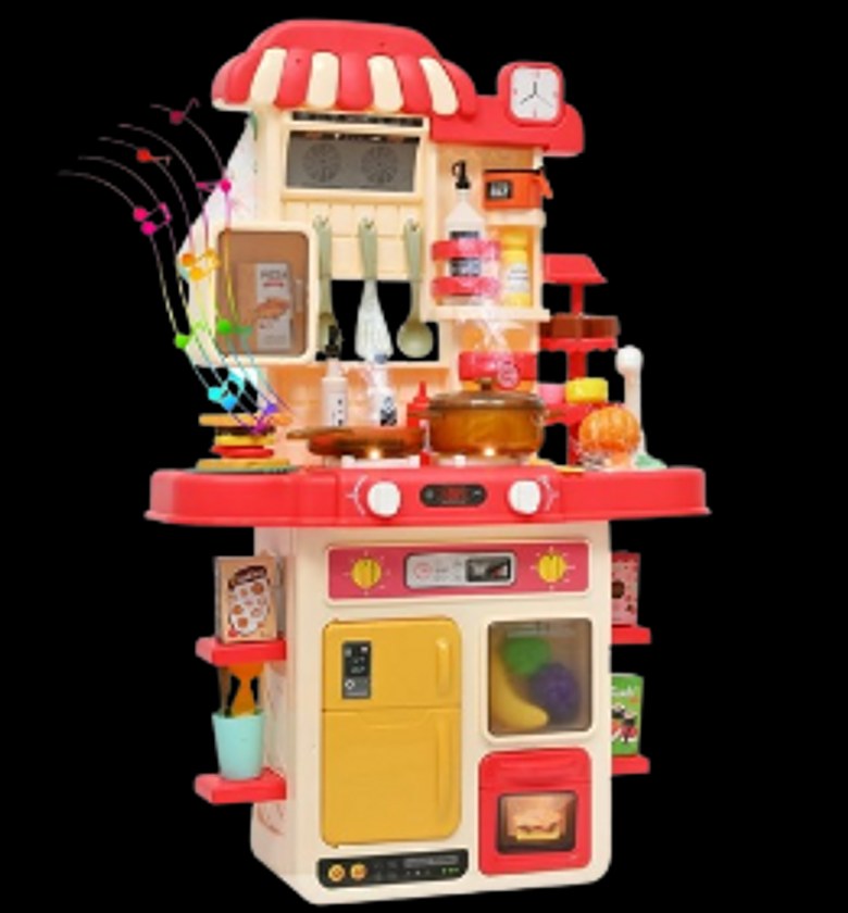 48Pcs Kitchen Playset for Boys & Girls, Kid Play Kitchen with Realistic Lights & Sounds, Spray Sink, Pretend Food Toys Kitchen for Toddlers  image
