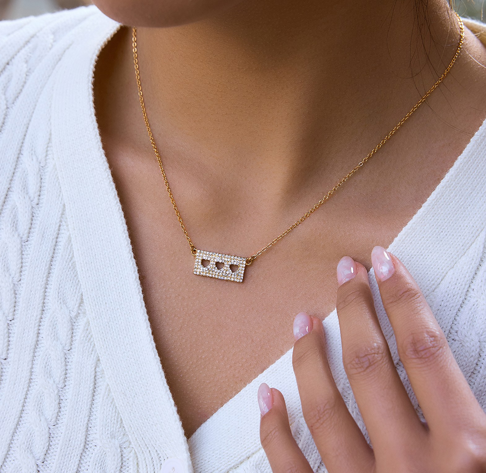 Dainty gold bar and heart pendant necklace image