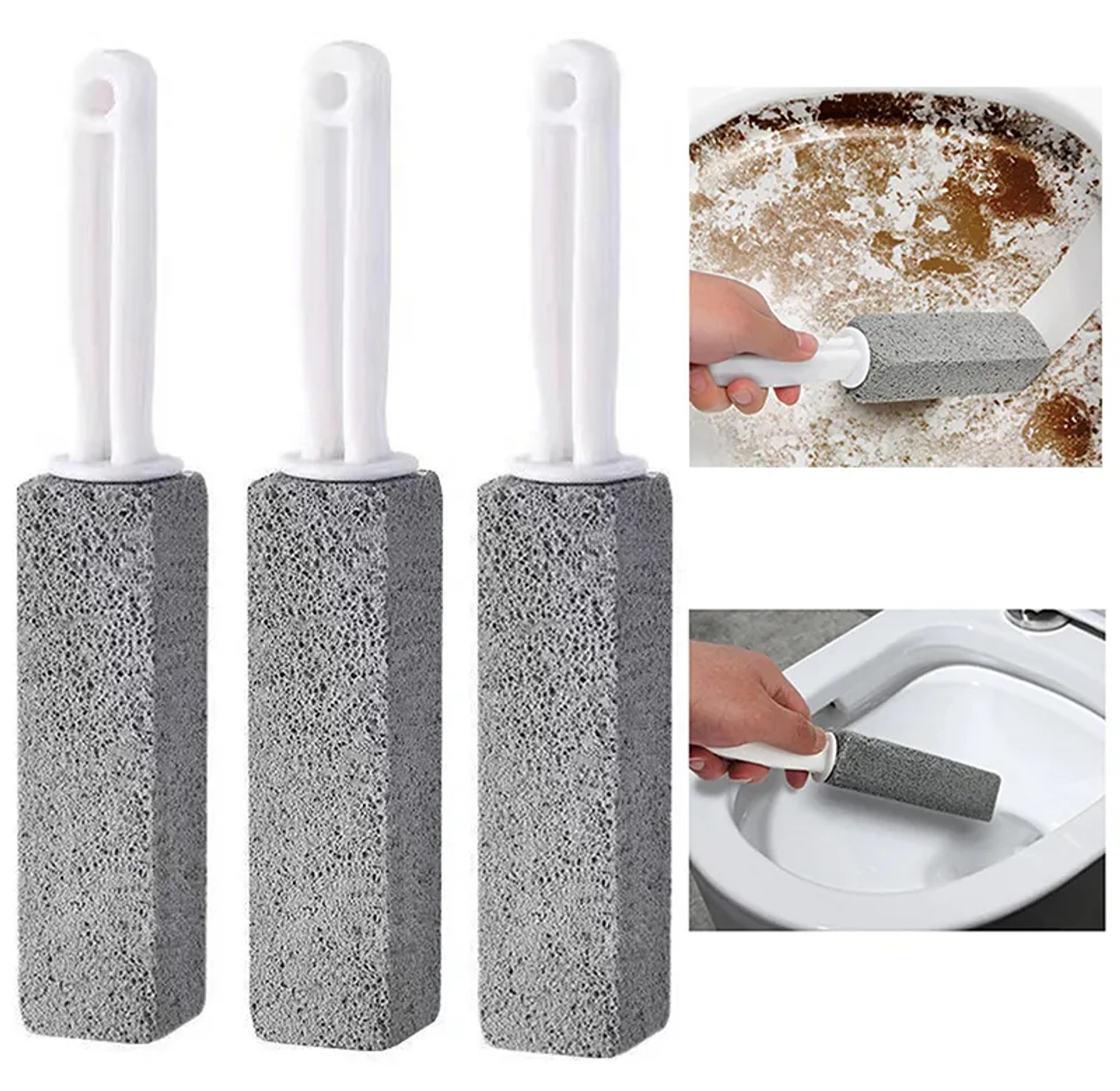 Heavy Duty Toilet Pumice Stone Cleaner Brush with Handle for Hard Water Stain, Limescale and Rust Removal from Ceramic Bowls image