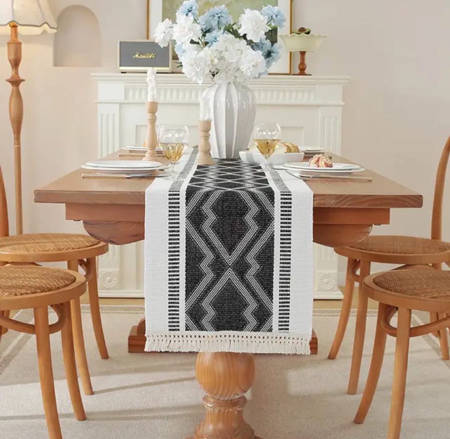 Modern Simple Tassel Cotton Linen Table Runner image