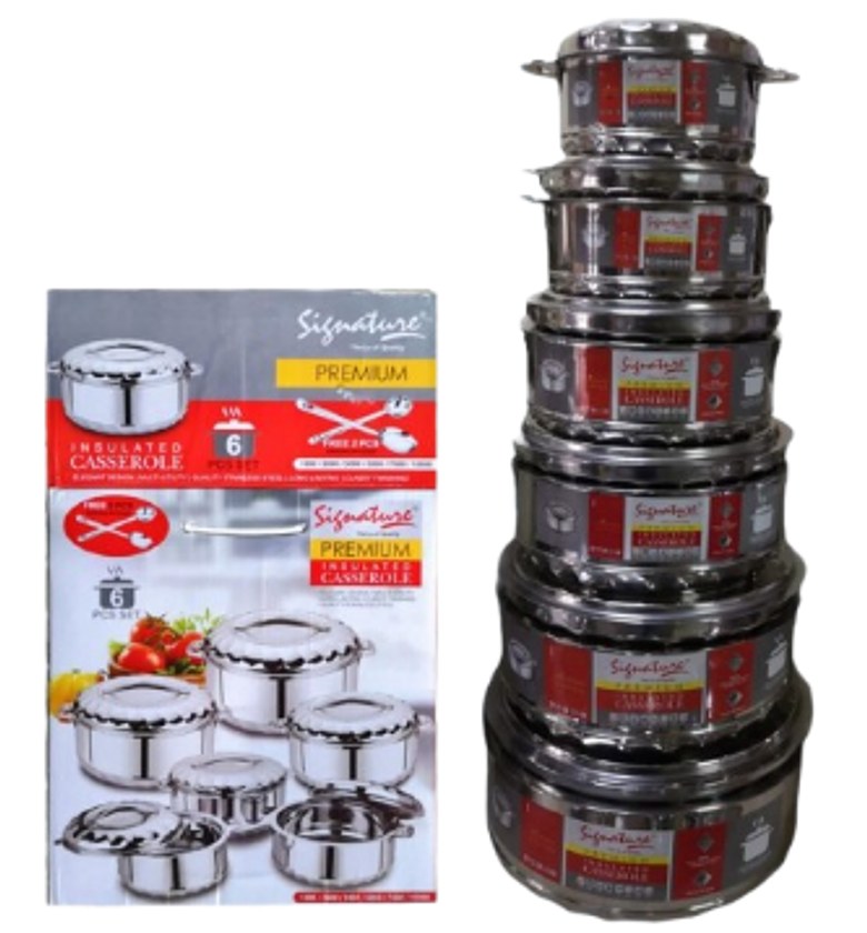 Signature 6 pcs Tall Boy Premium Stainless Steel Hotpots Insulated Casserole Serving Dish Hot Pot Serveware Set Casserole image