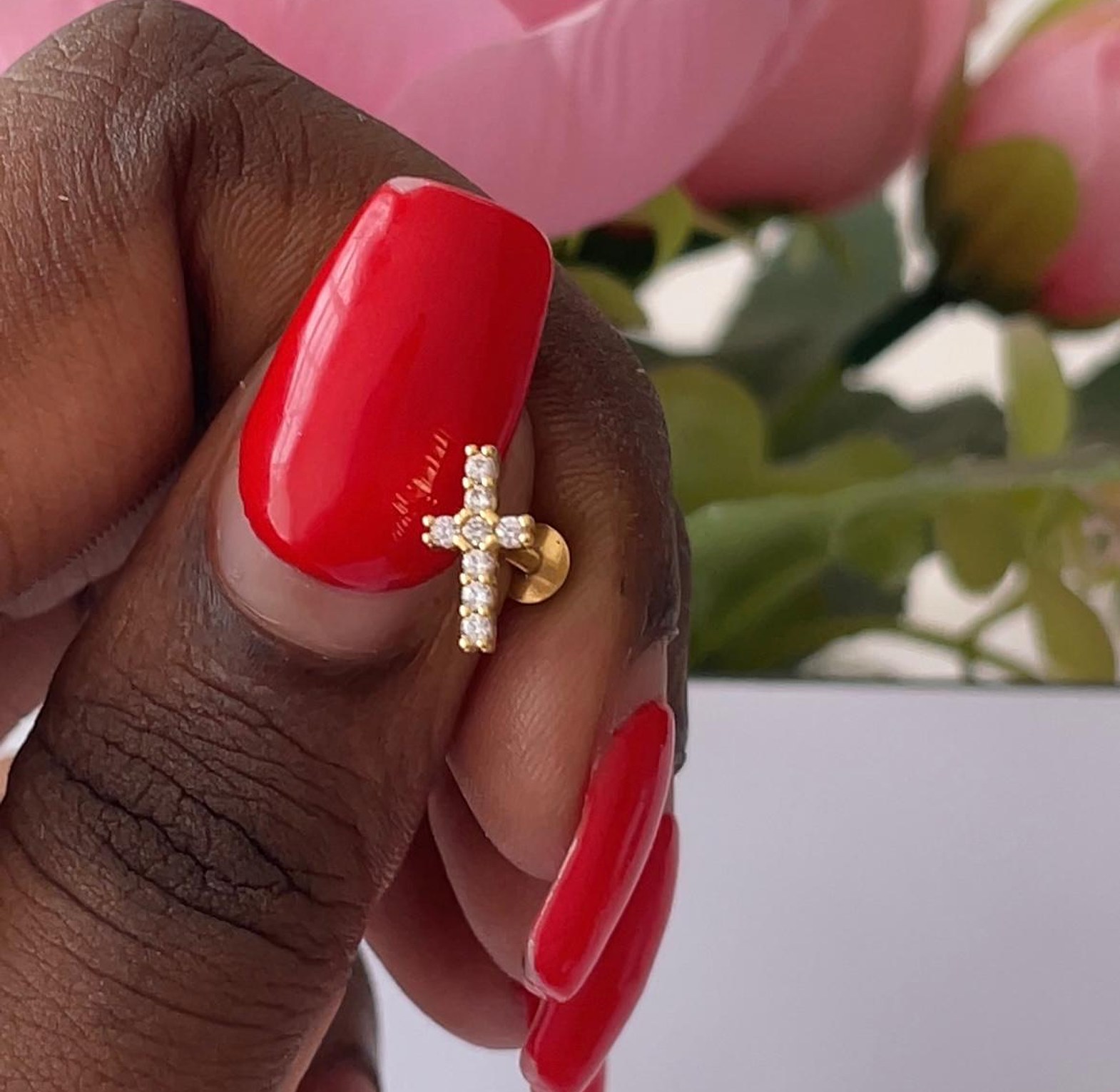 Stainless Steel Pave CZ Cross Stud Earring image