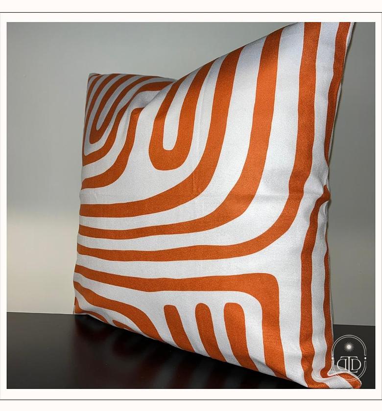 Orange and white soft velvet cushion cover.  image