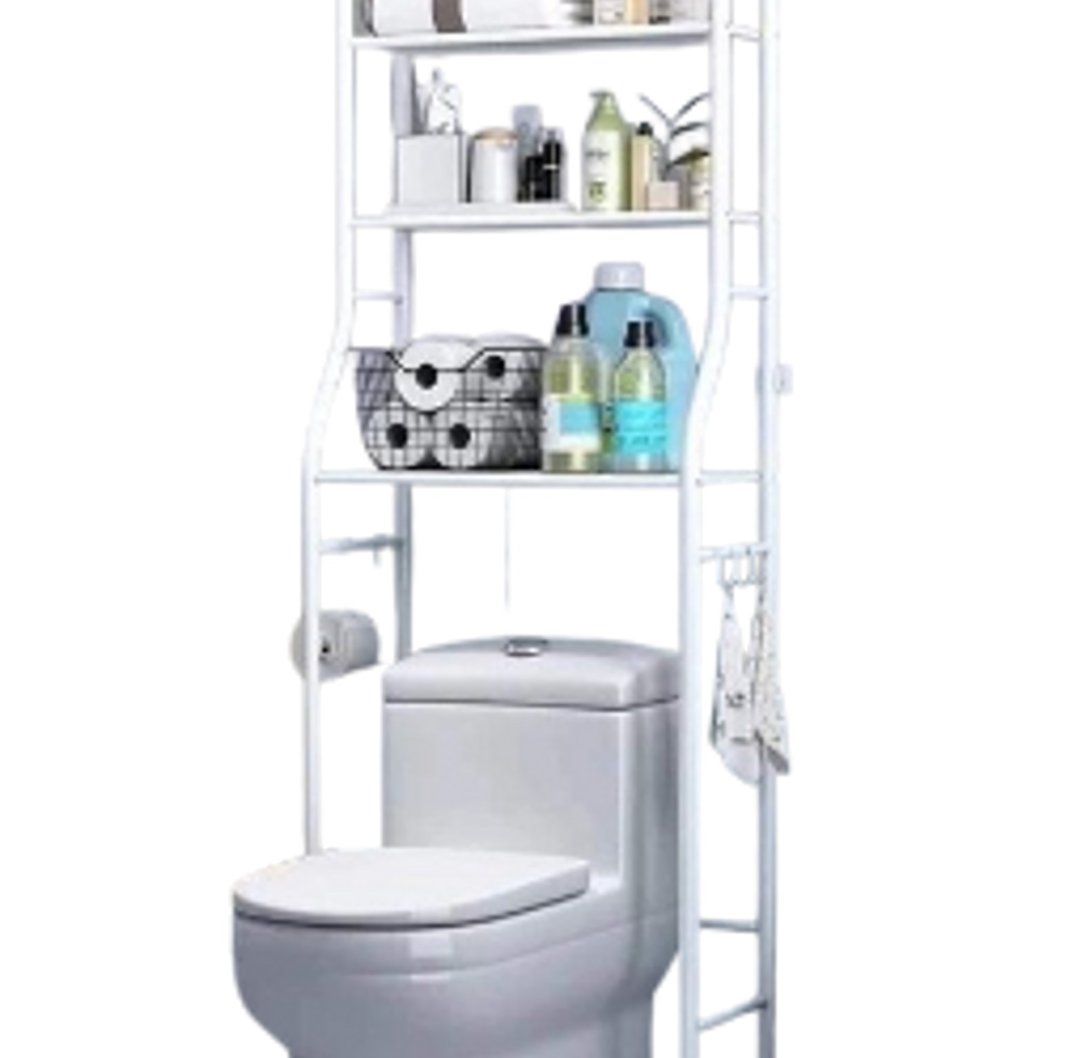 3-Tier Over-the-Toilet Rack Organizer - White PVC, Space-Saving, Waterproof image