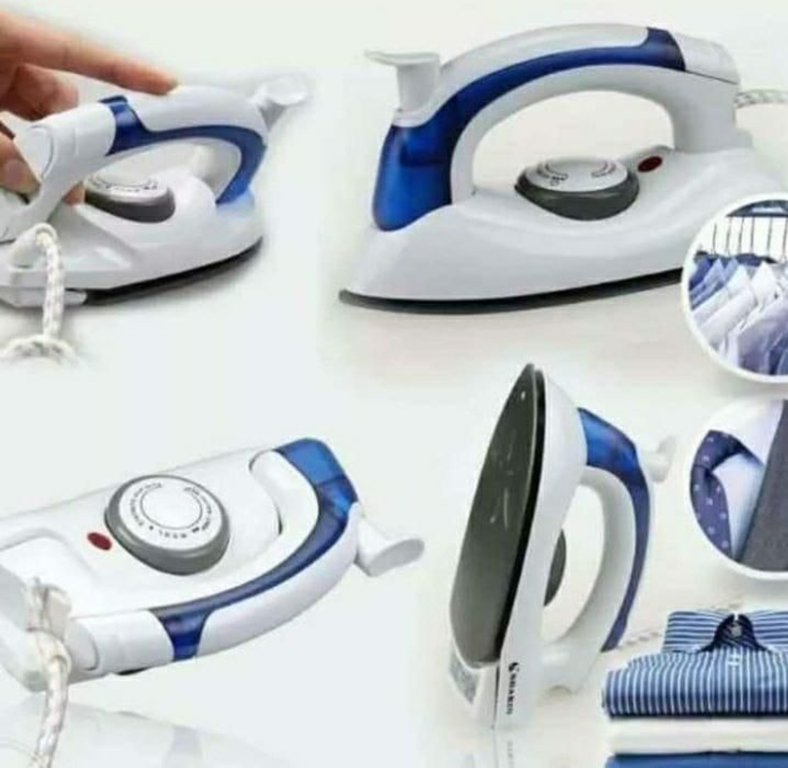 Foldable Electrical Steam Travel Iron Box - White/Blue image