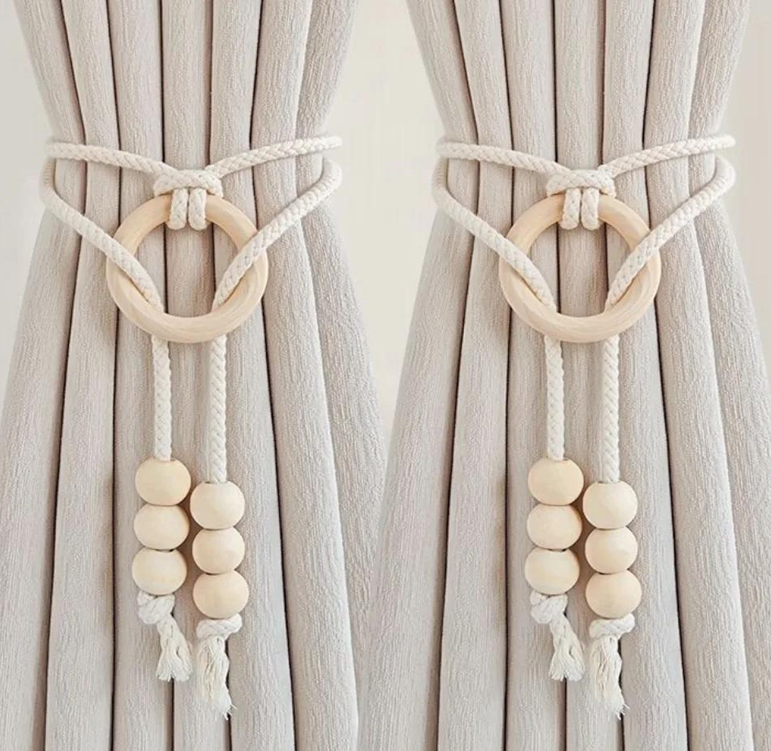 2pcs natural cotton rope curtain tiebacks boho style image