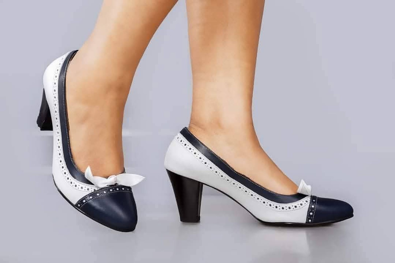 Turkish Pure Leather Navy & White Classic Shoes image
