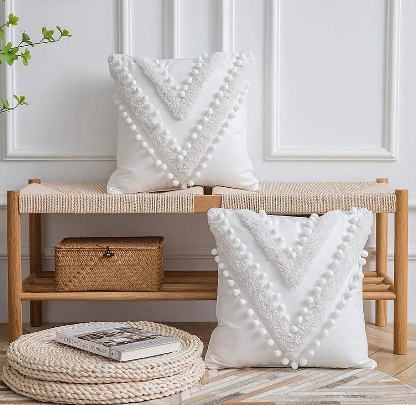 White Tufted Throw Pillow Cover image