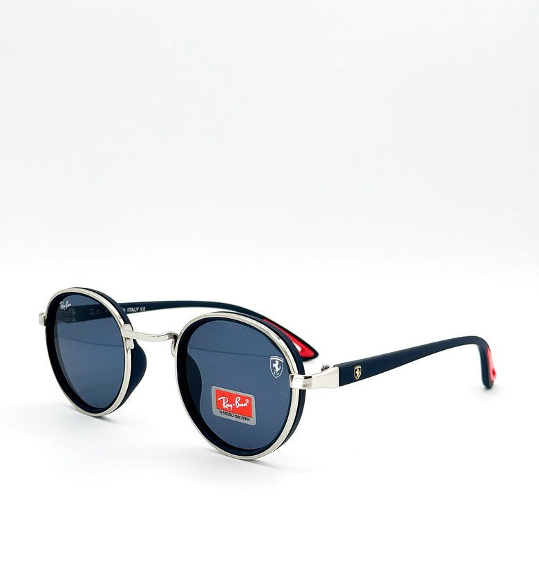 Matte Black & Silver Circular Ray-Ban Sunglasses image