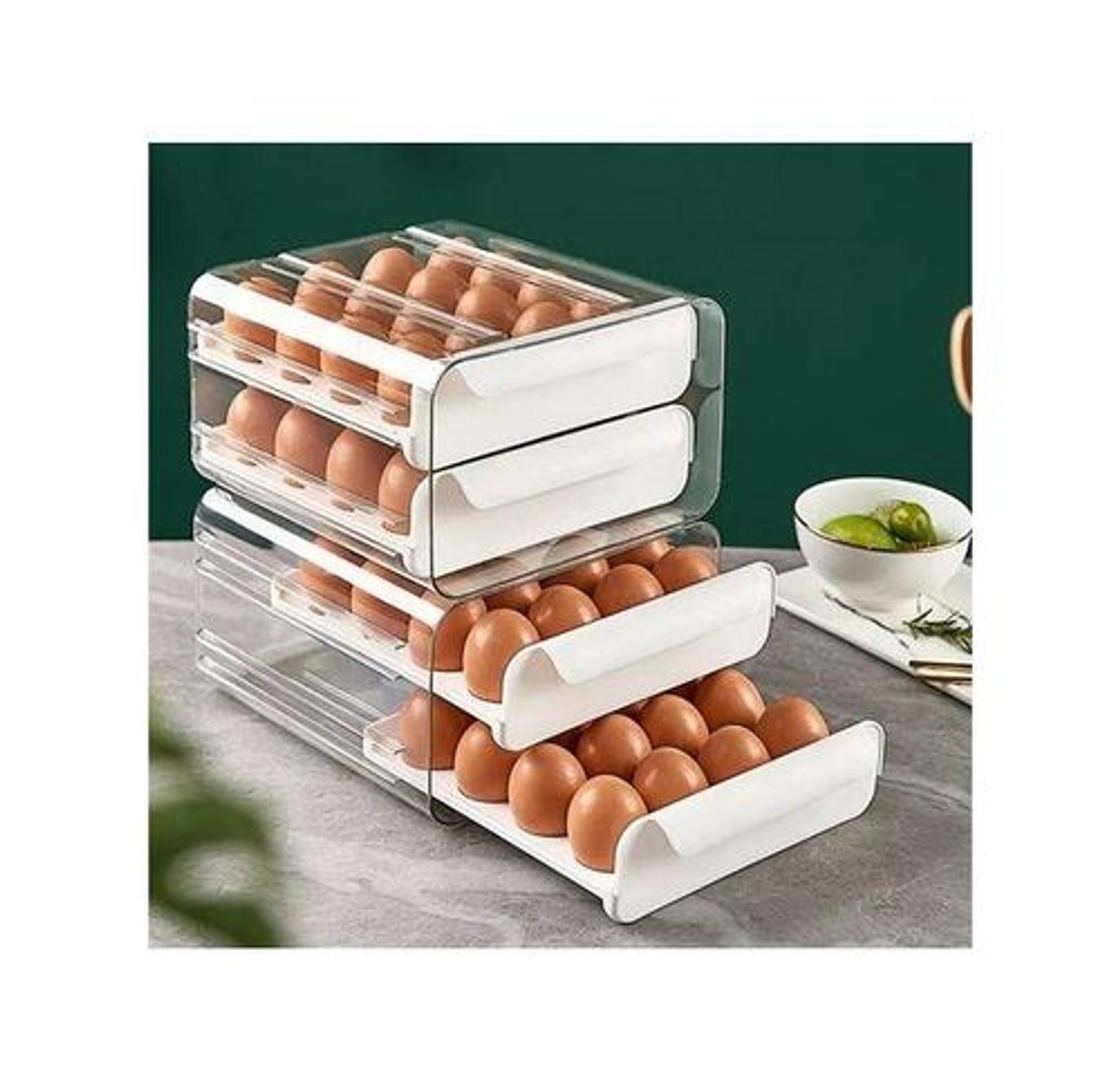 32 Grid Egg Tray Holder Double-Layer Fridge Drawer Storage image