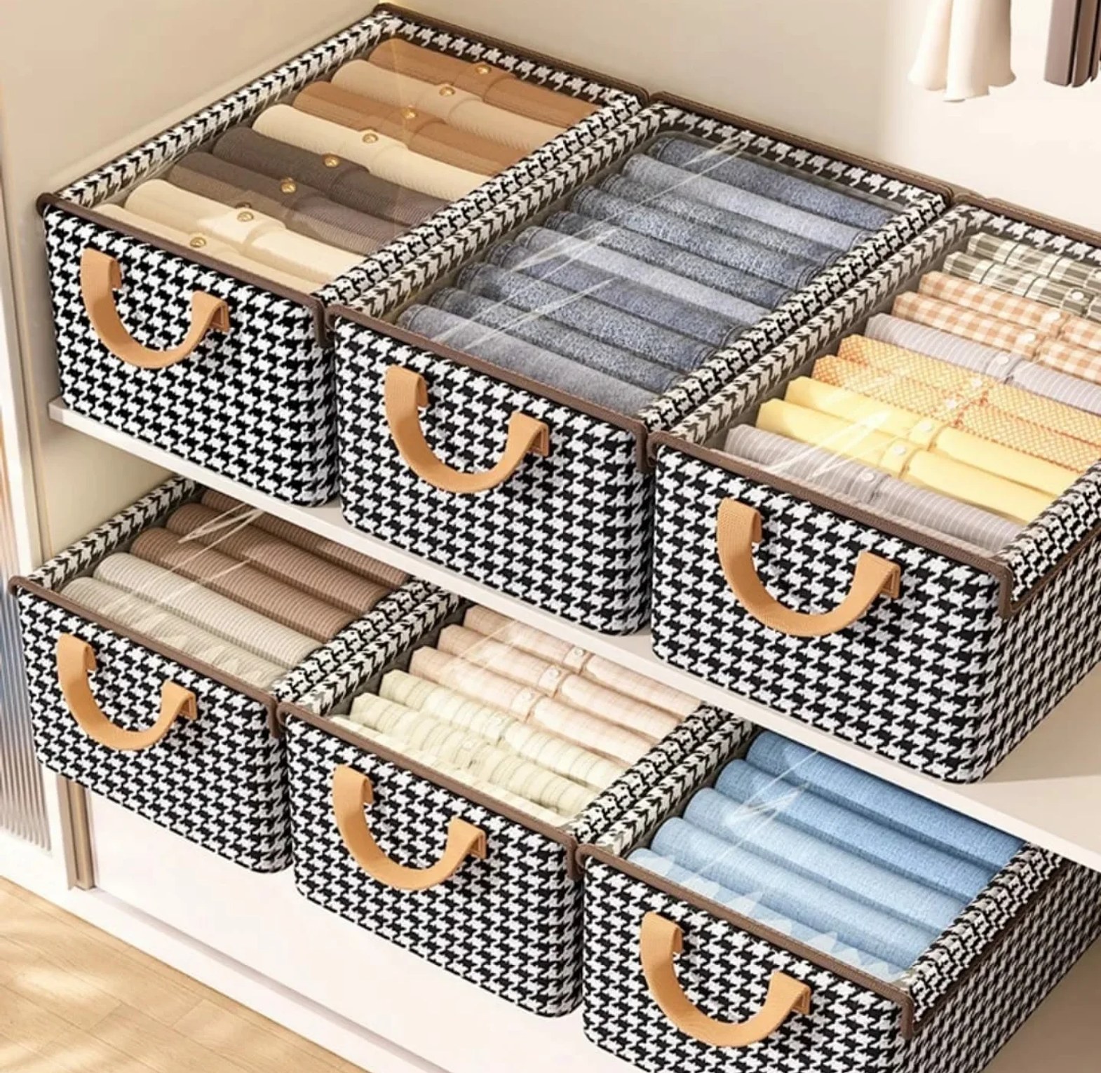 Houndstooth Pattern Collapsible Wardrobe Organizer with Clear View Cover image