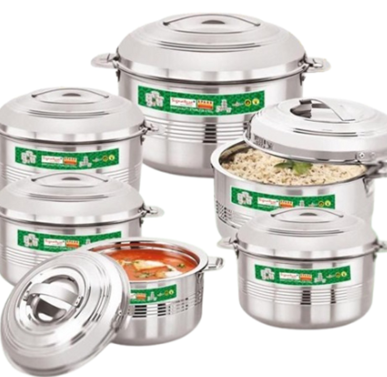 Signature 6 pcs Tall Boy Premium Stainless Steel Hotpots Insulated Casserole Serving Dish Hot Pot Serveware Set Casserole image