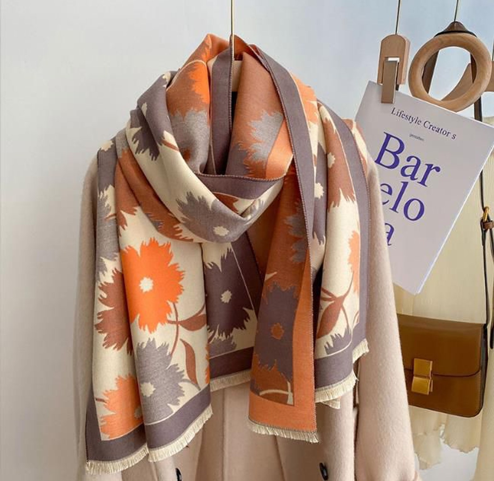 Luxury Floral Print Cashmere Pashmina Scarf image