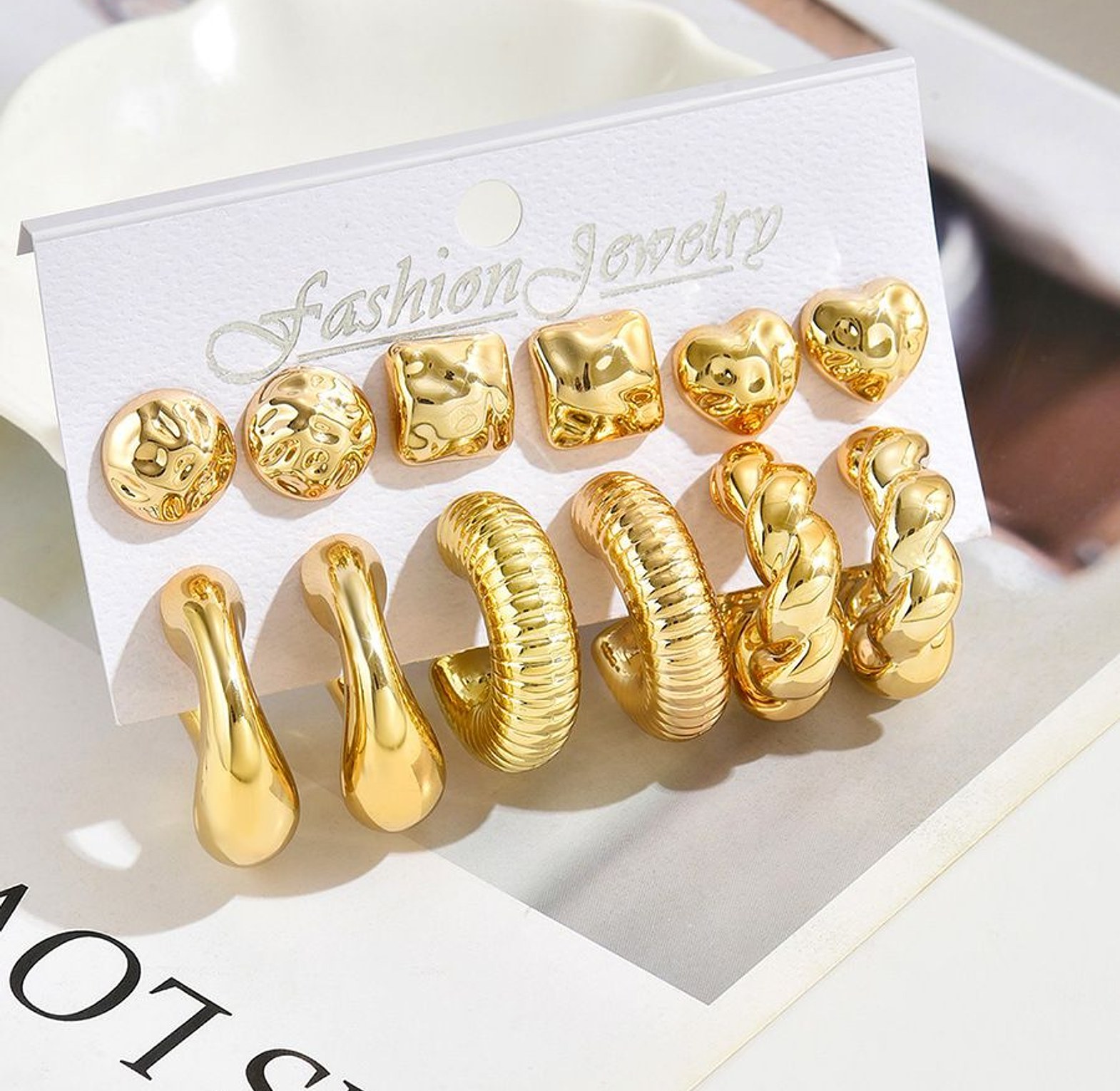 The Multi-Texture Gold-Tone Hoop & Stud Earring Collection image