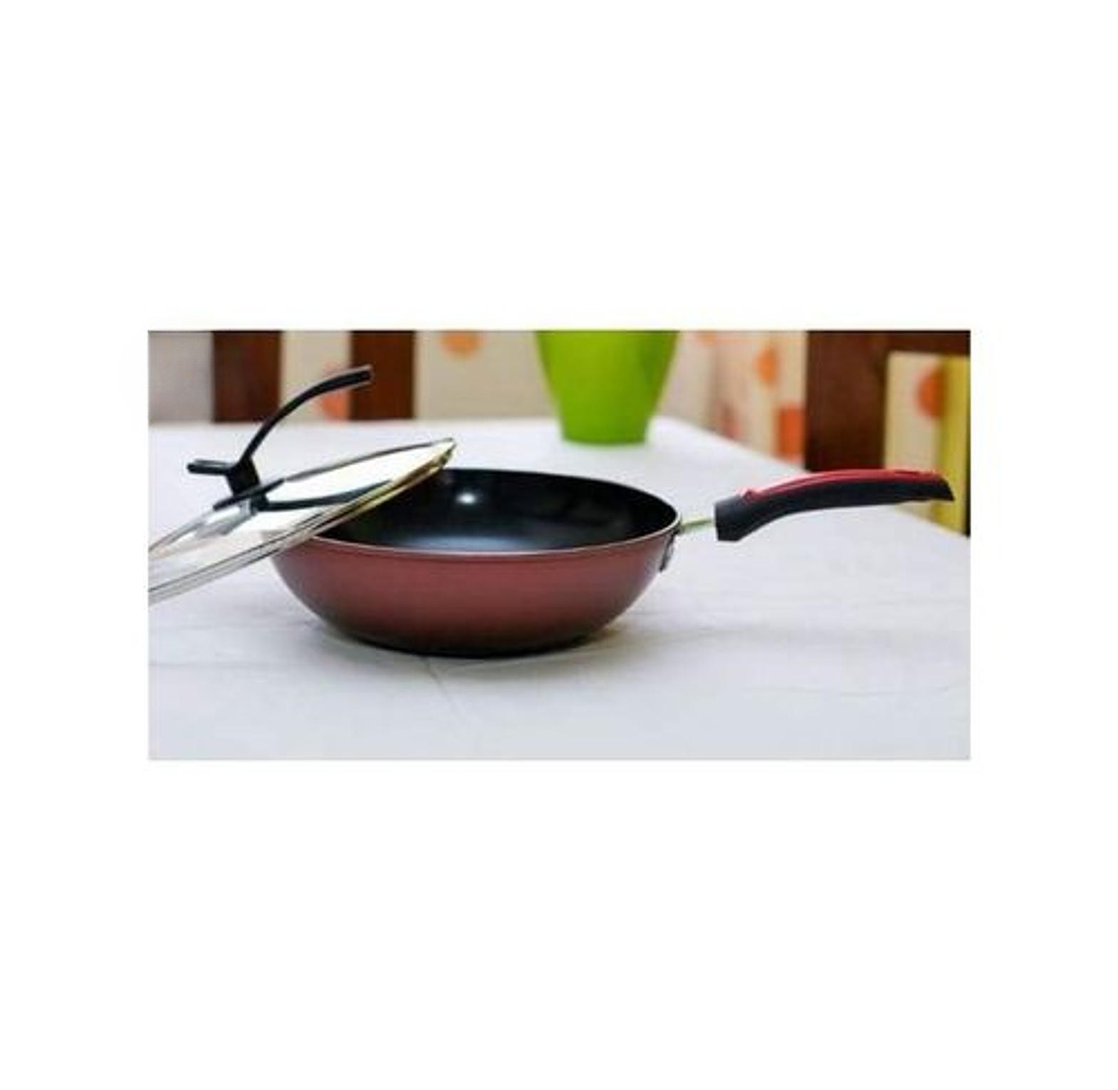 WOK PAN. 32cm Non-Stick Wok Deep & Stir-Frying Pan -Glass Lid image
