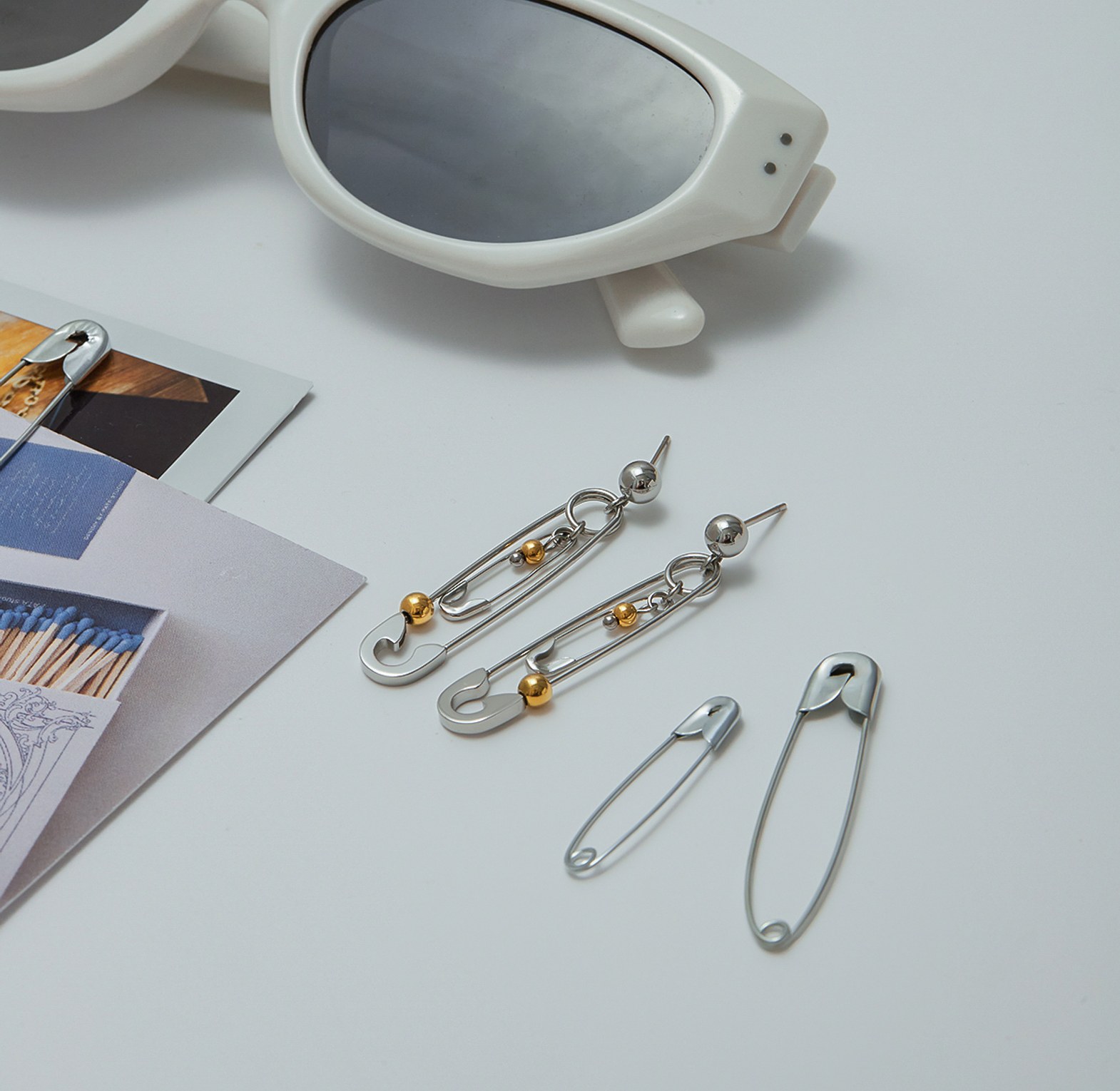 Safety pin drop earrings image