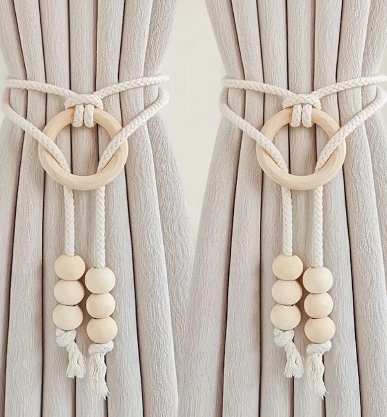 2pcs natural cotton rope curtain tiebacks boho style image