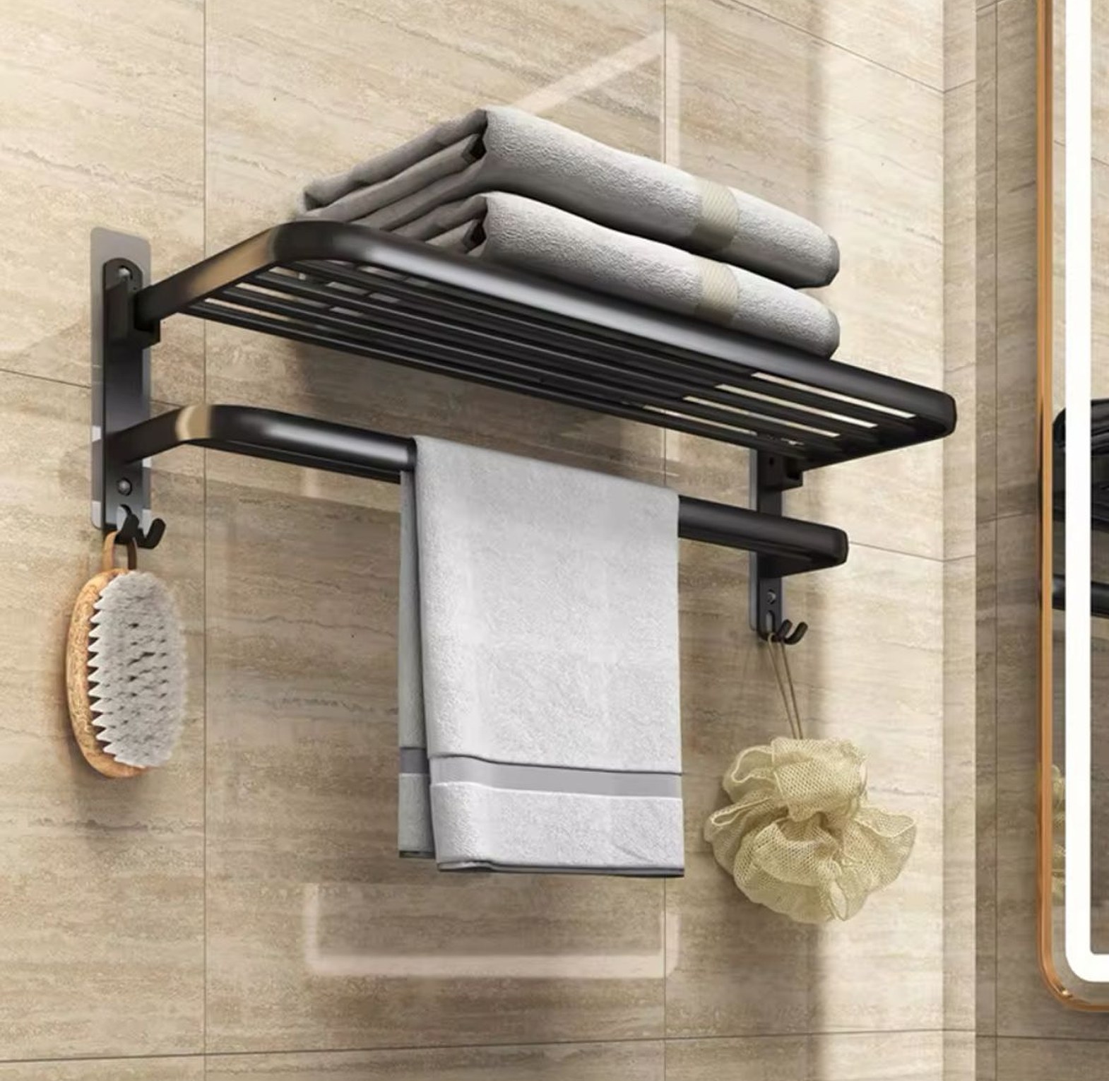 Black Heavy Aluminium Double Layer Towel Rack image