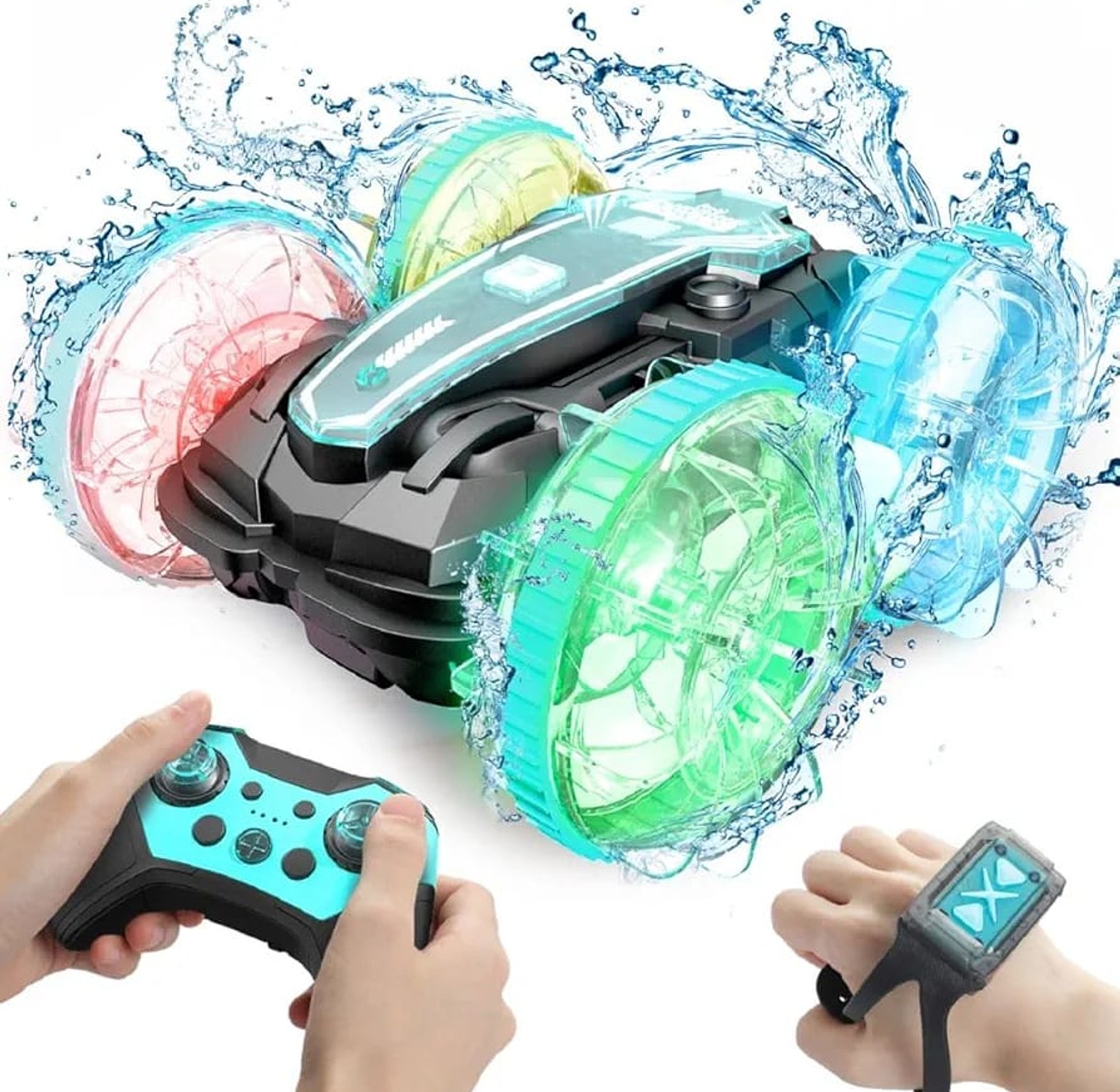 Amphibious All-Terrain RC Stunt Car, also referred to as a 2.4GHz Dual Control RC Car with Gesture Sensor.  image