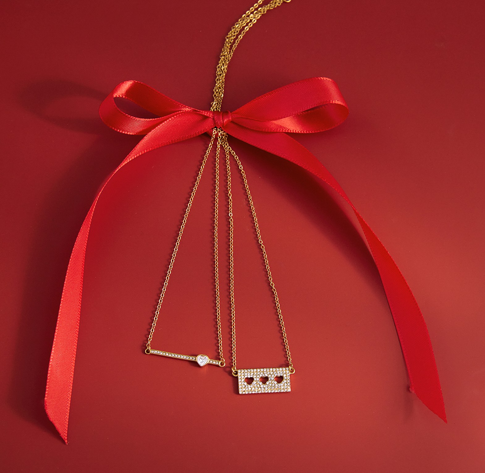 Dainty gold bar and heart pendant necklace image