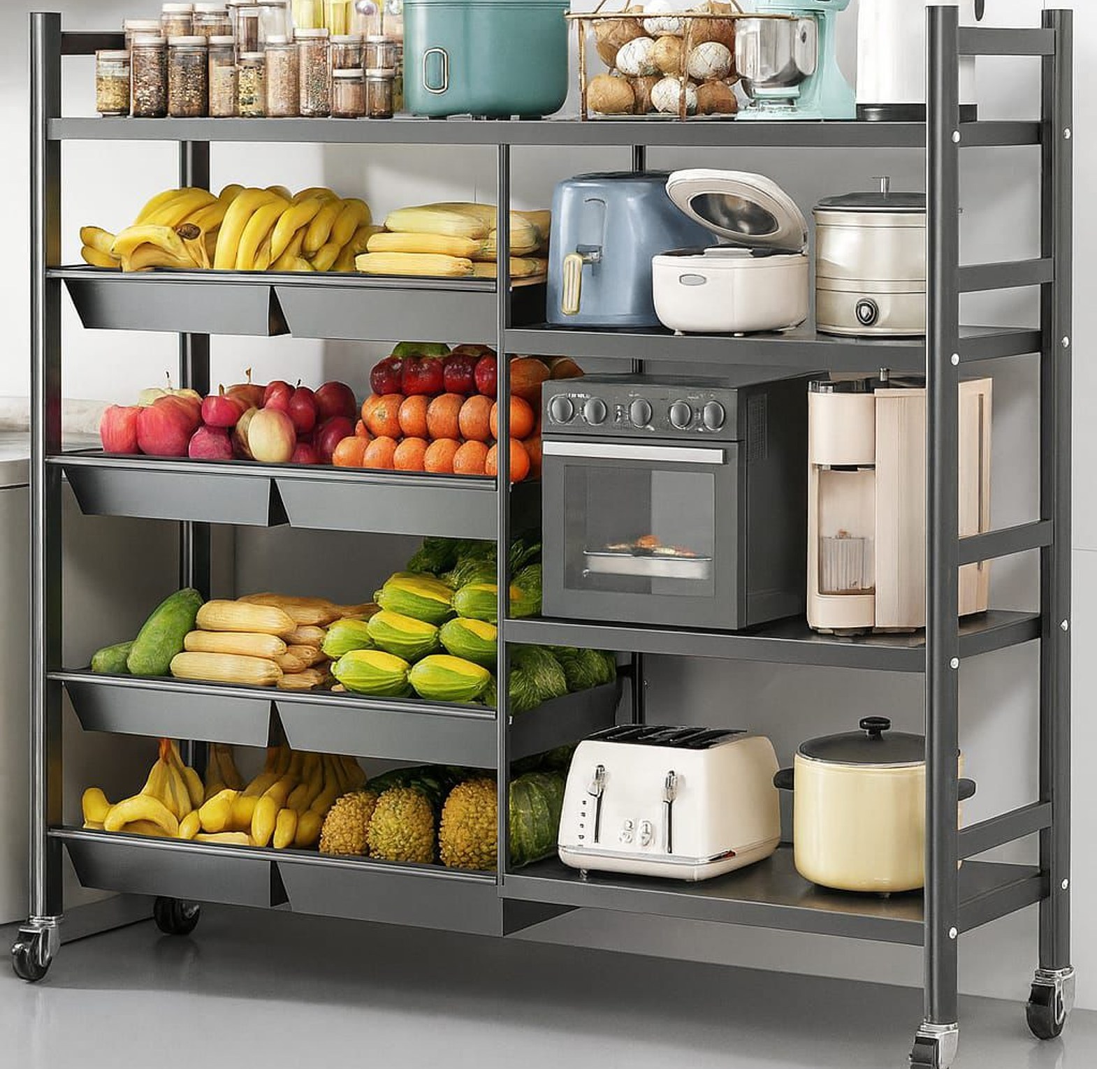 Multifunctional Heavy-Duty Metallic Kitchen Storage Rack with 8 Removable Baskets image