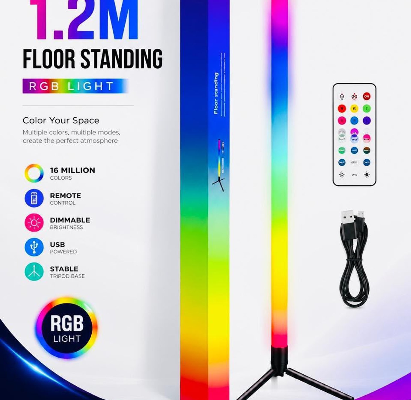 1.2M RGB Corner Floor Standing Light Remote Dimmable Ambient Lamp image