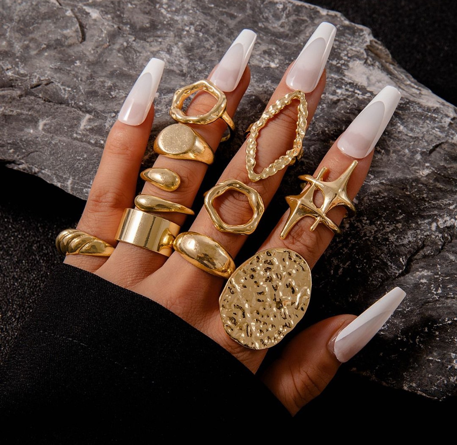  Sculptural Gold Stacking Ring Set image