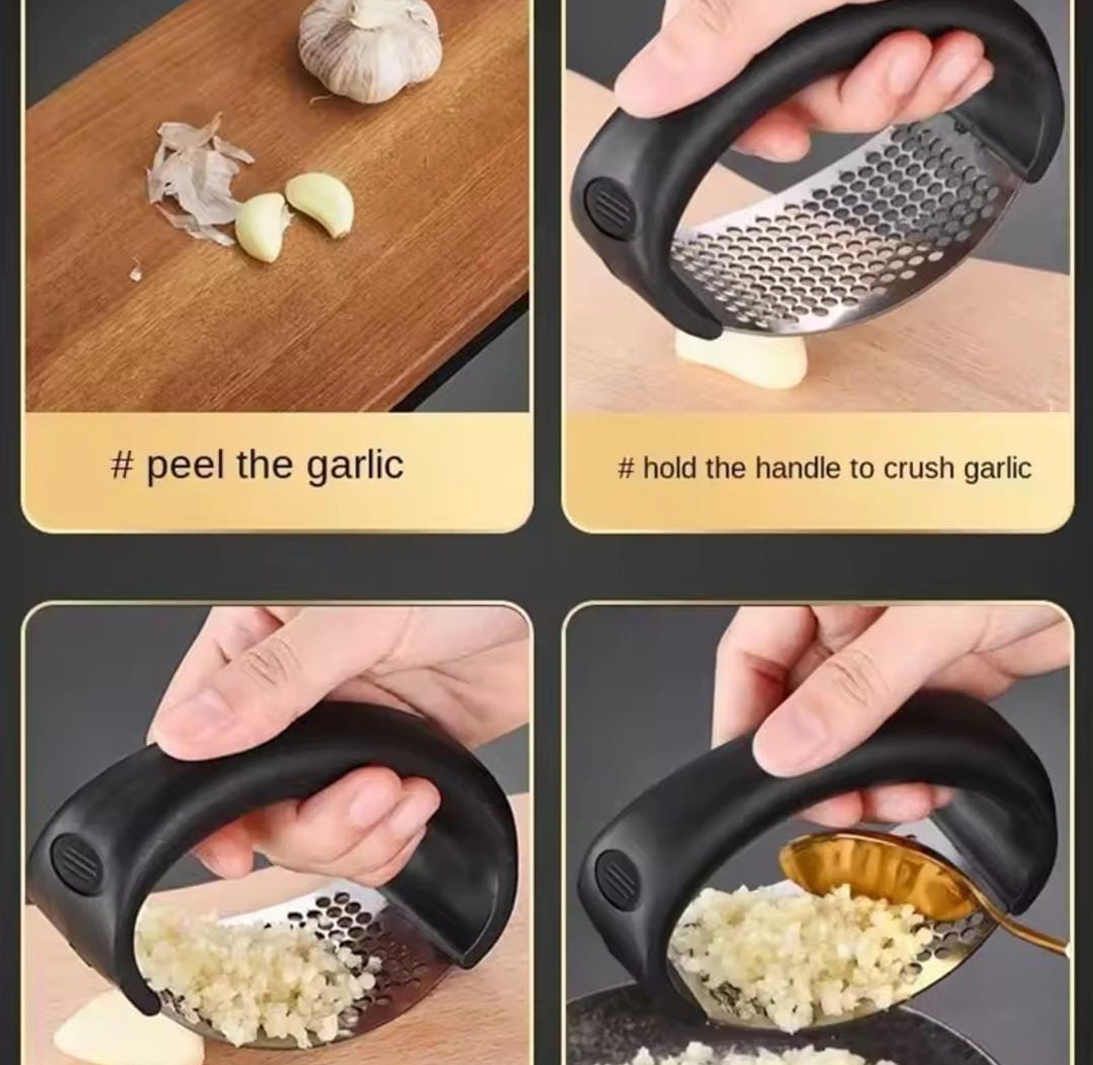 Stainless Steel Garlic Press Rocker Ergonomic Manual Garlic Crusher and Ginger Mincer Kitchen Tool for Easy Cooking image