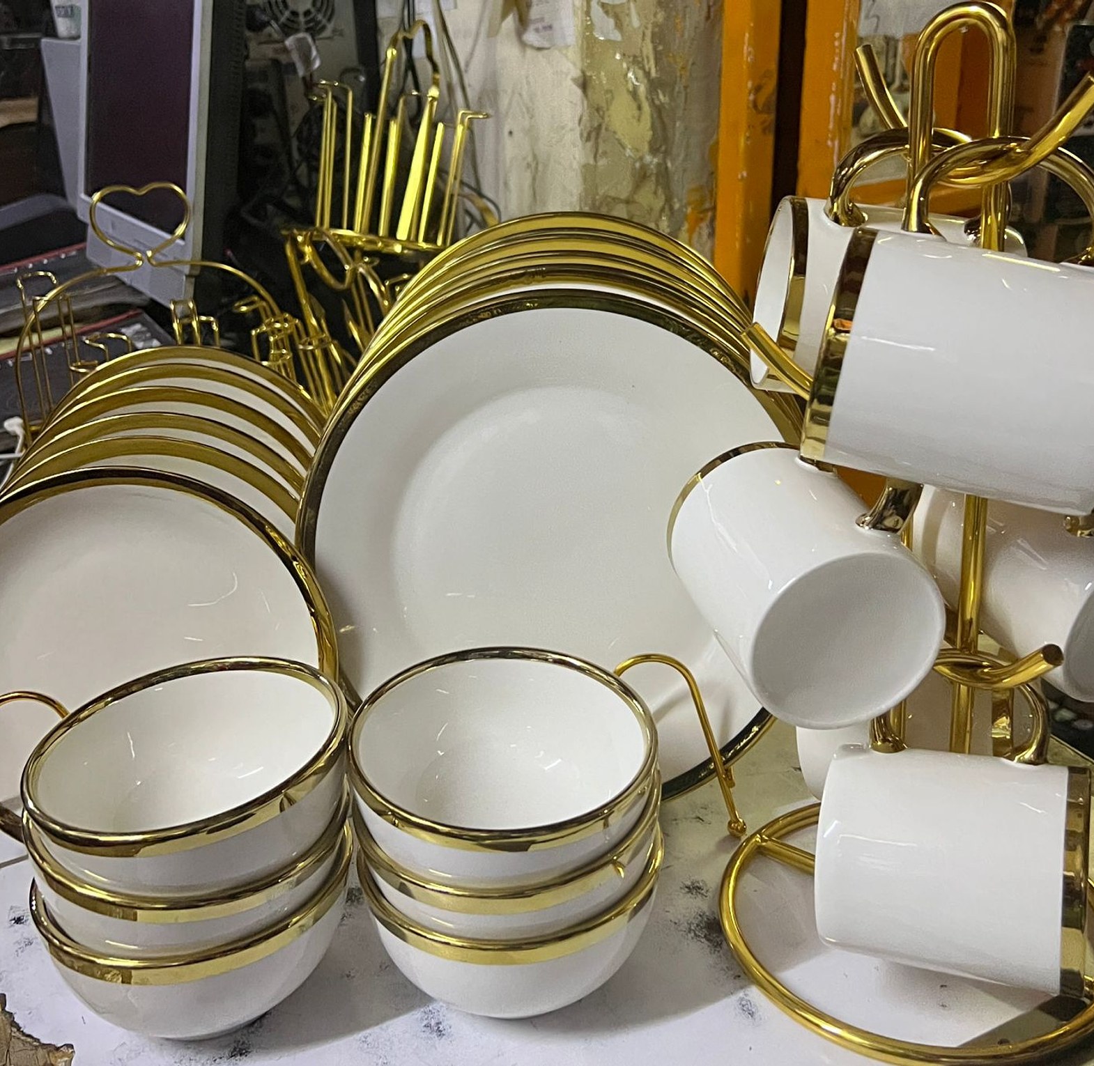 Dinner Set . Quality Affordable Stylish 24 pcs gold line ceramic dinner set  image