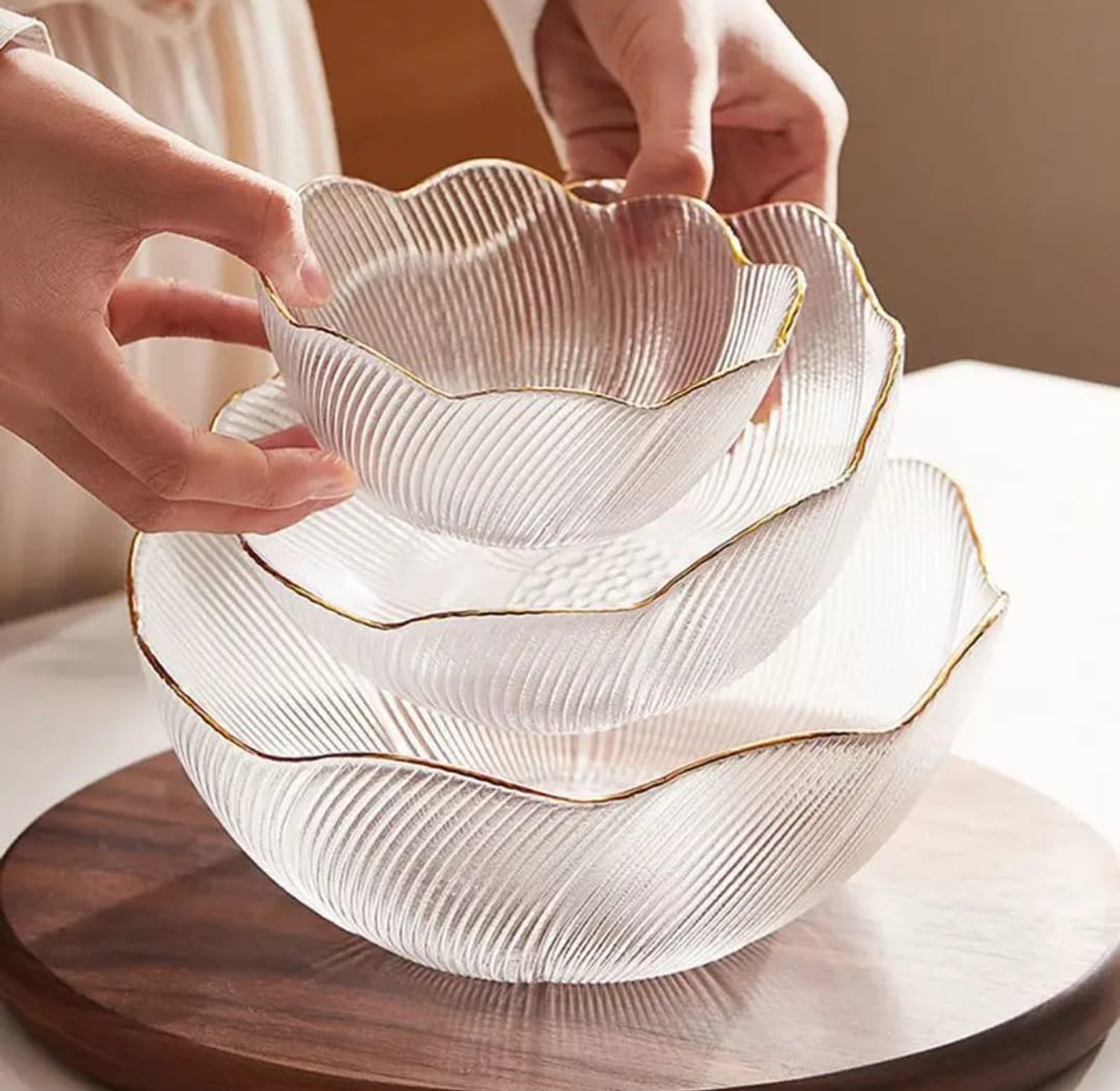 Gold Rim Glass Salad Bowl Set image