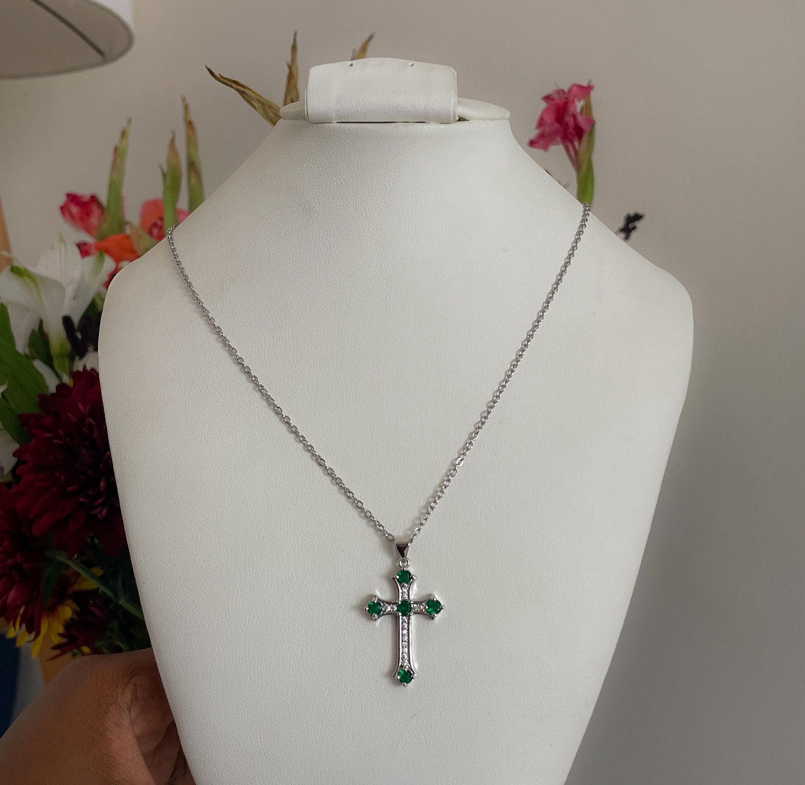 Emerald Radiance Cross Necklace image