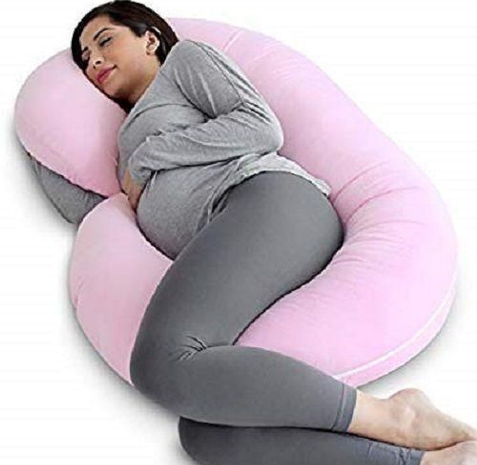 Mother's Pillow help a pregnant woman sleep comfortably without experiencing restful night sleep throughout the night. image