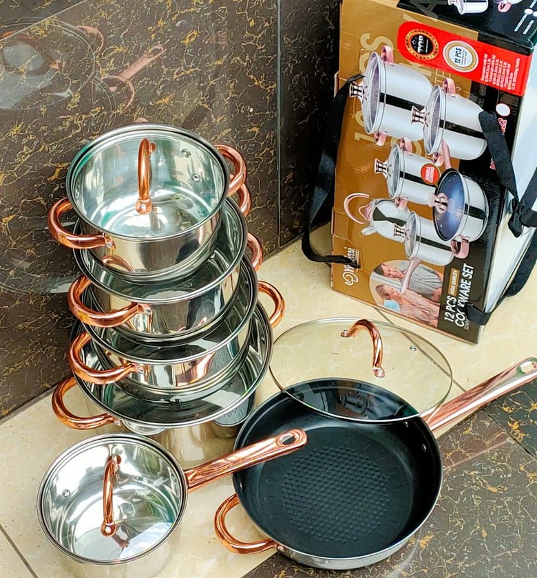 12 PCS Stainless steel fry pan non-stick cookware sets. GOOD QUALITY HIGHLY RECOMMENDED image