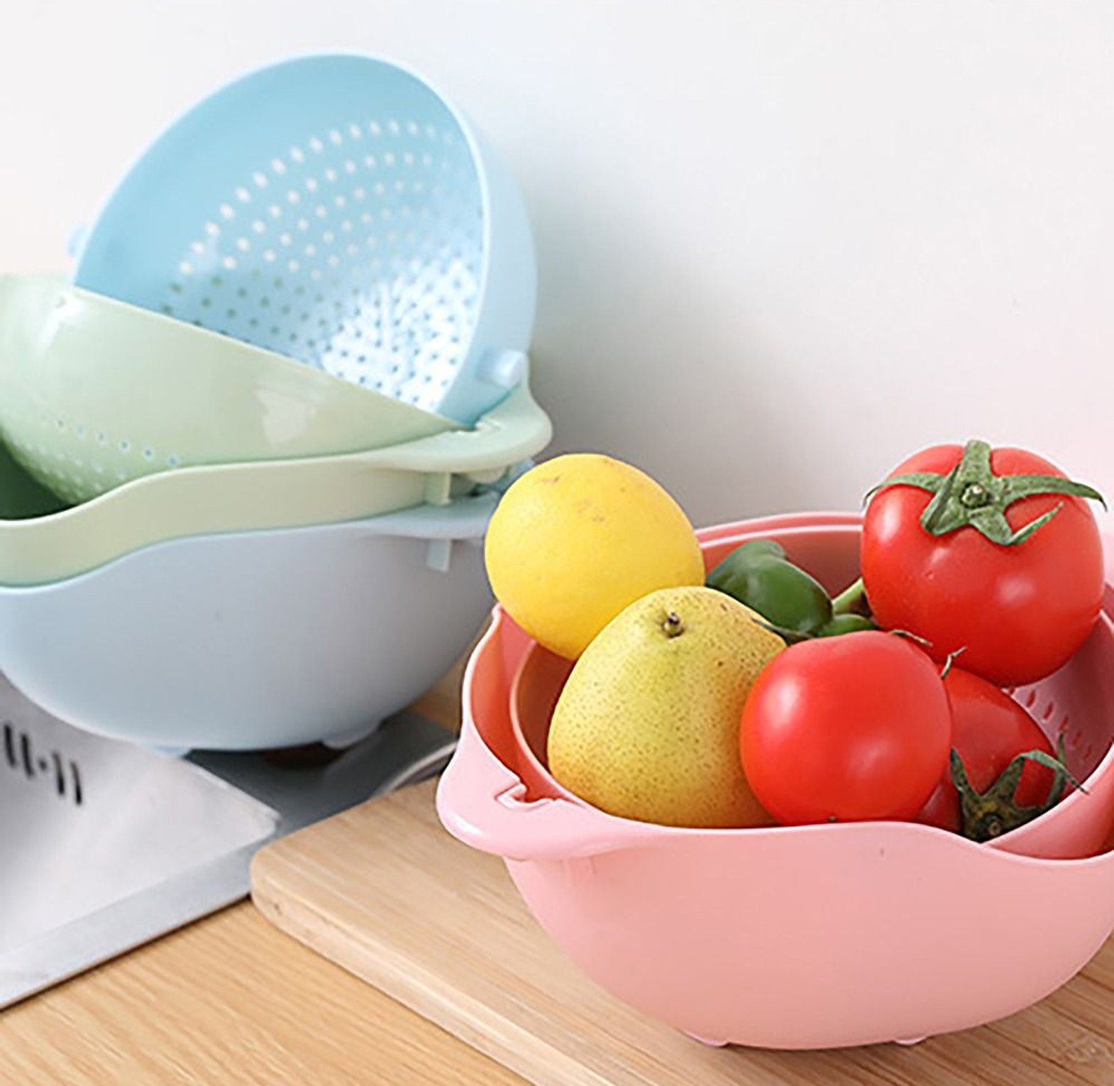 2in1 Vegetable Basin Wash Rice Sieve Fruit Bowl Fruit Basket image