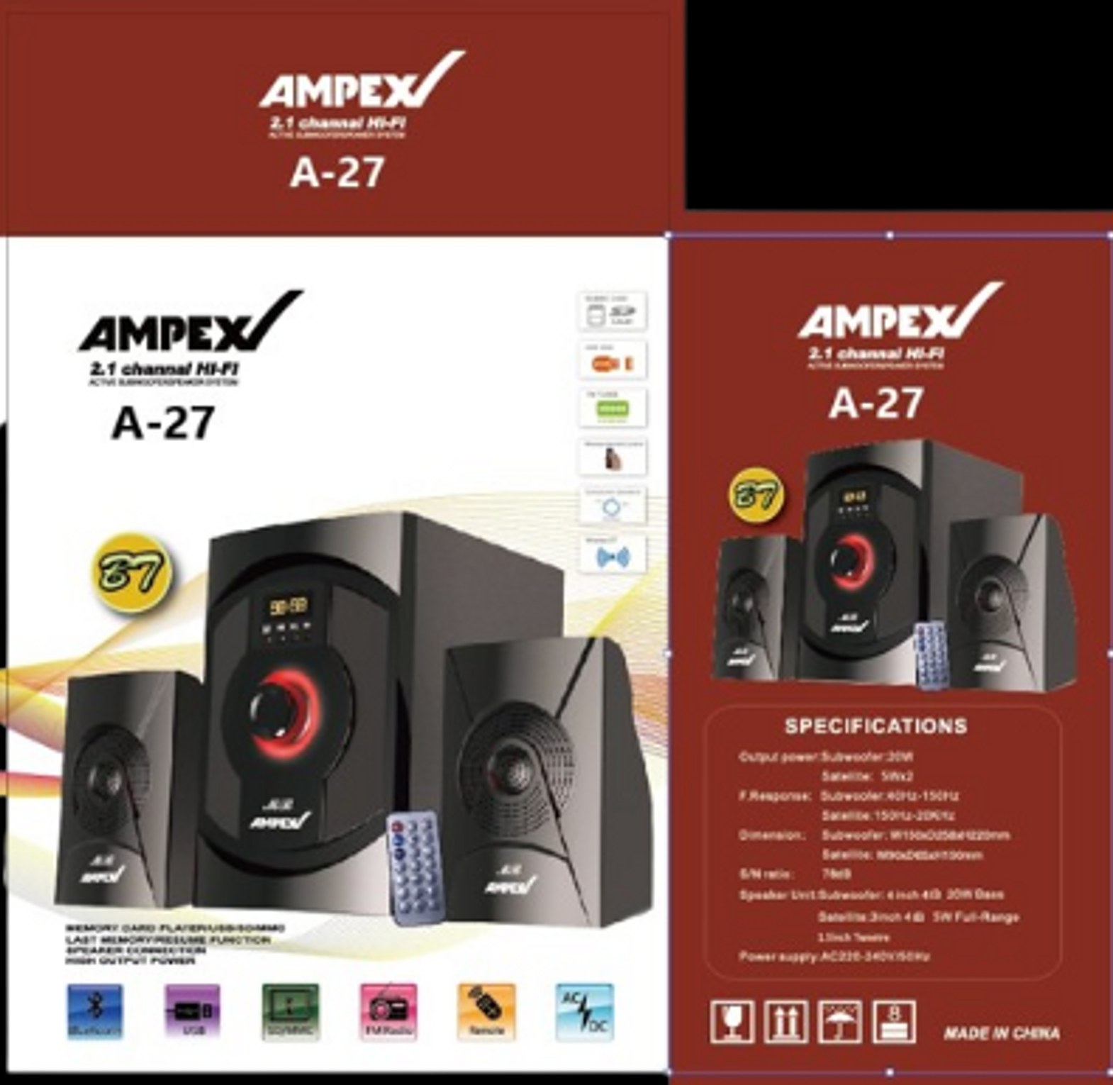 Subwoofer. Ampex 2.1 Multimedia Speaker System PMPO, image