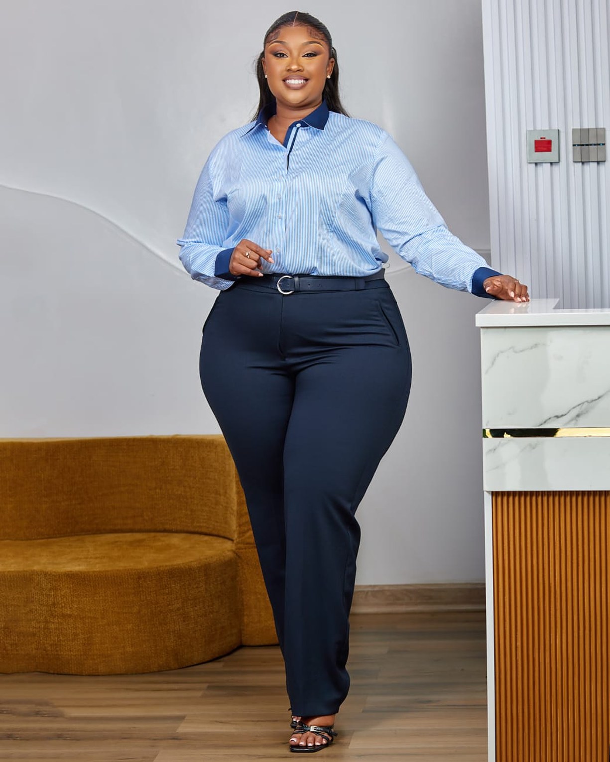 Plus Size Navy Blue Women’s Trousers image
