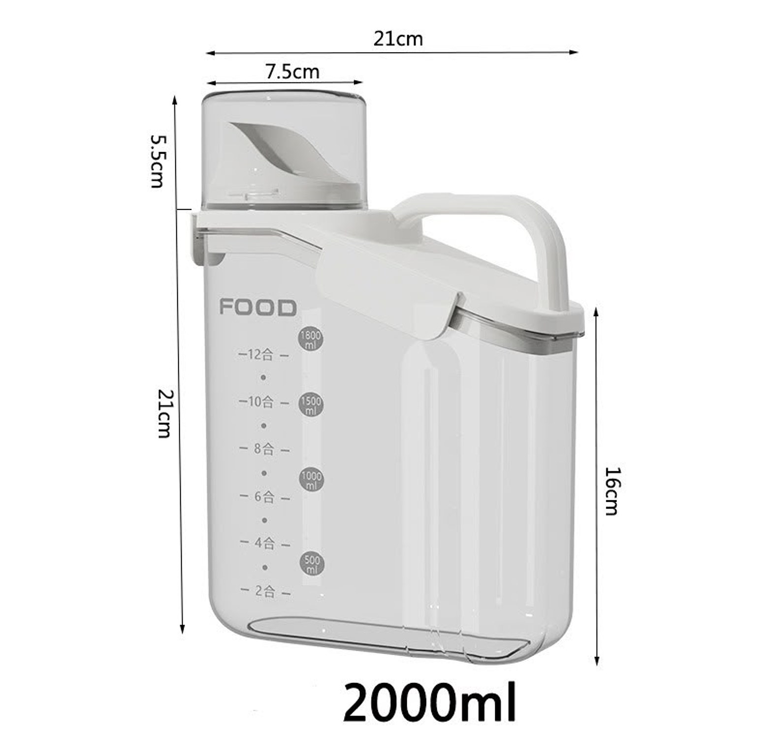 2000ml Airtight Cereal Dispenser & Food Storage Container with Measuring Cup Lid for Modern Kitchen Organization image
