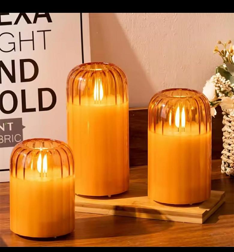 3-in-1 Premium LED Flameless Glass Candles Set, Flickering Warm Aesthetic Light Luxury Home Ambiance Decor image