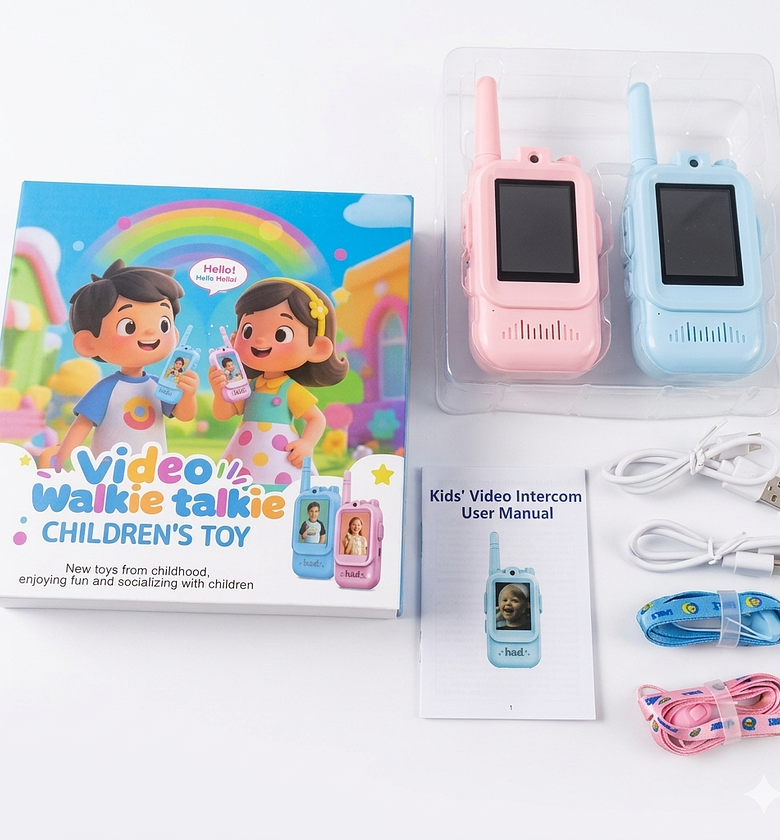 Kids Video Walkie Talkie Intercom Set with Built-in Camera & 2.4" Color Screen - Rechargeable Long Range Children's Toy Duo Pack image