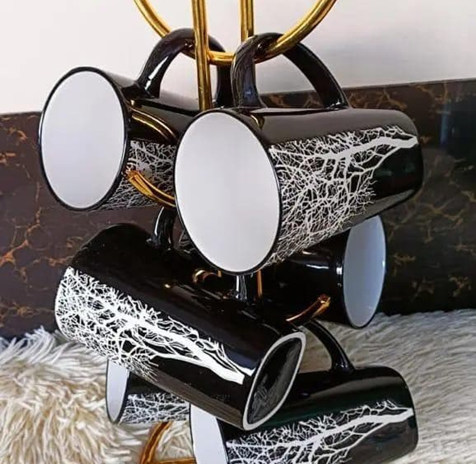 TEACUPS. High Quality Stylish Affordable 6 PCS Black Ceramic Classy Tree Mugs image