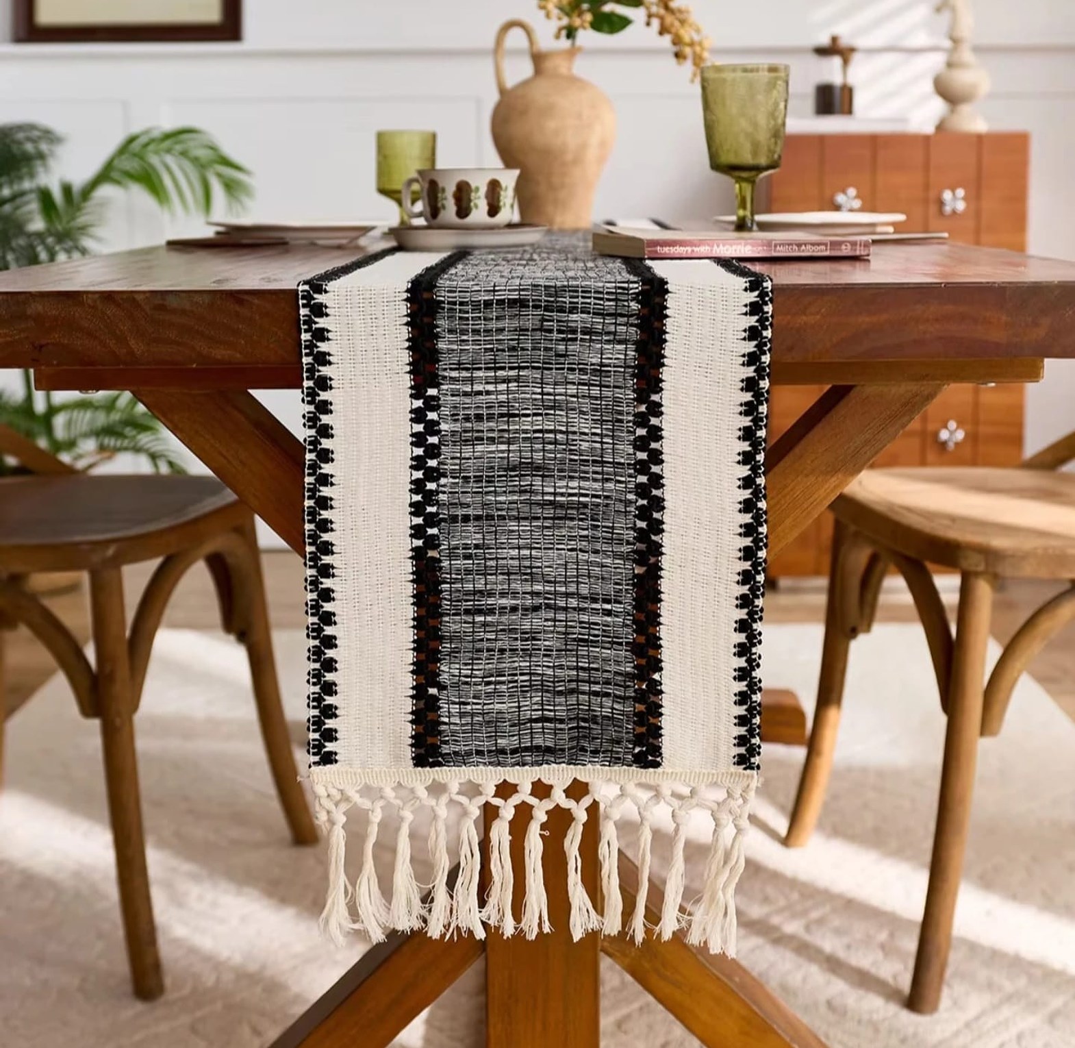 Elegant cotton table runner set 1pcs image