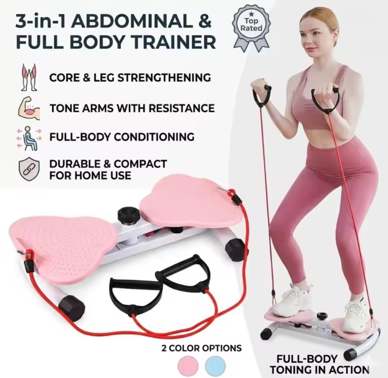 Dual Twist Stepper Machine with Resistance Bands for Home Gym Exercise, 120kg Max Load Weight Loss Workout Equipment image