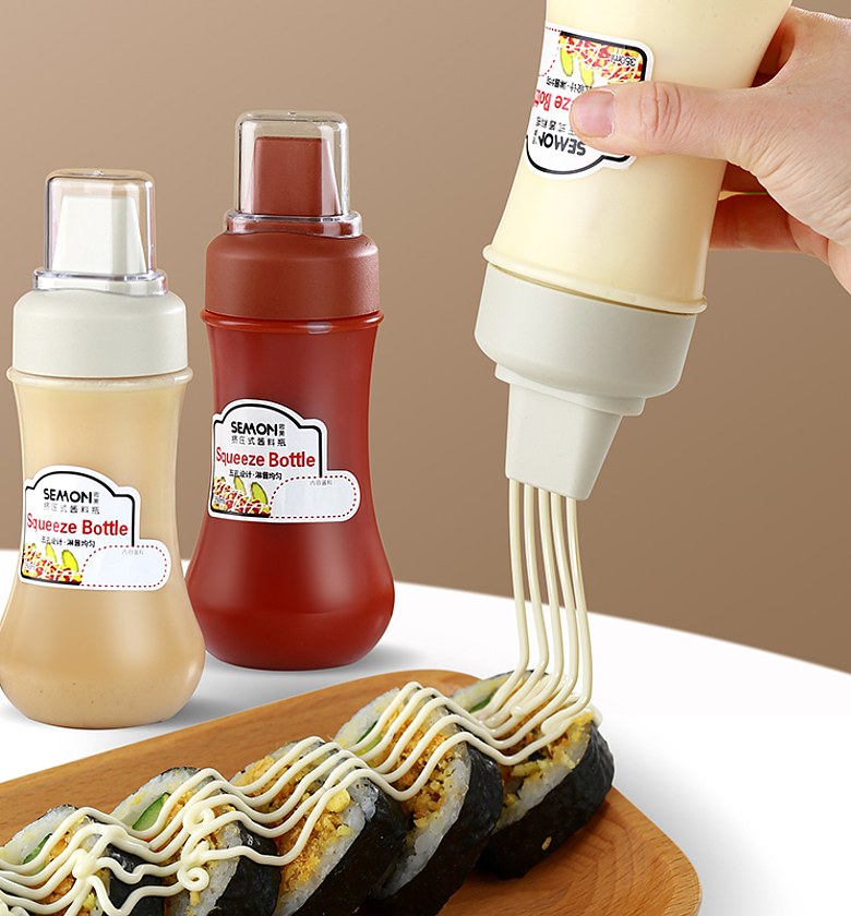 5 Hole Sauce Squeeze Bottle Plastic Condiment Dispenser for Mayonnaise and Ketchup - Premium Kitchen Tool image