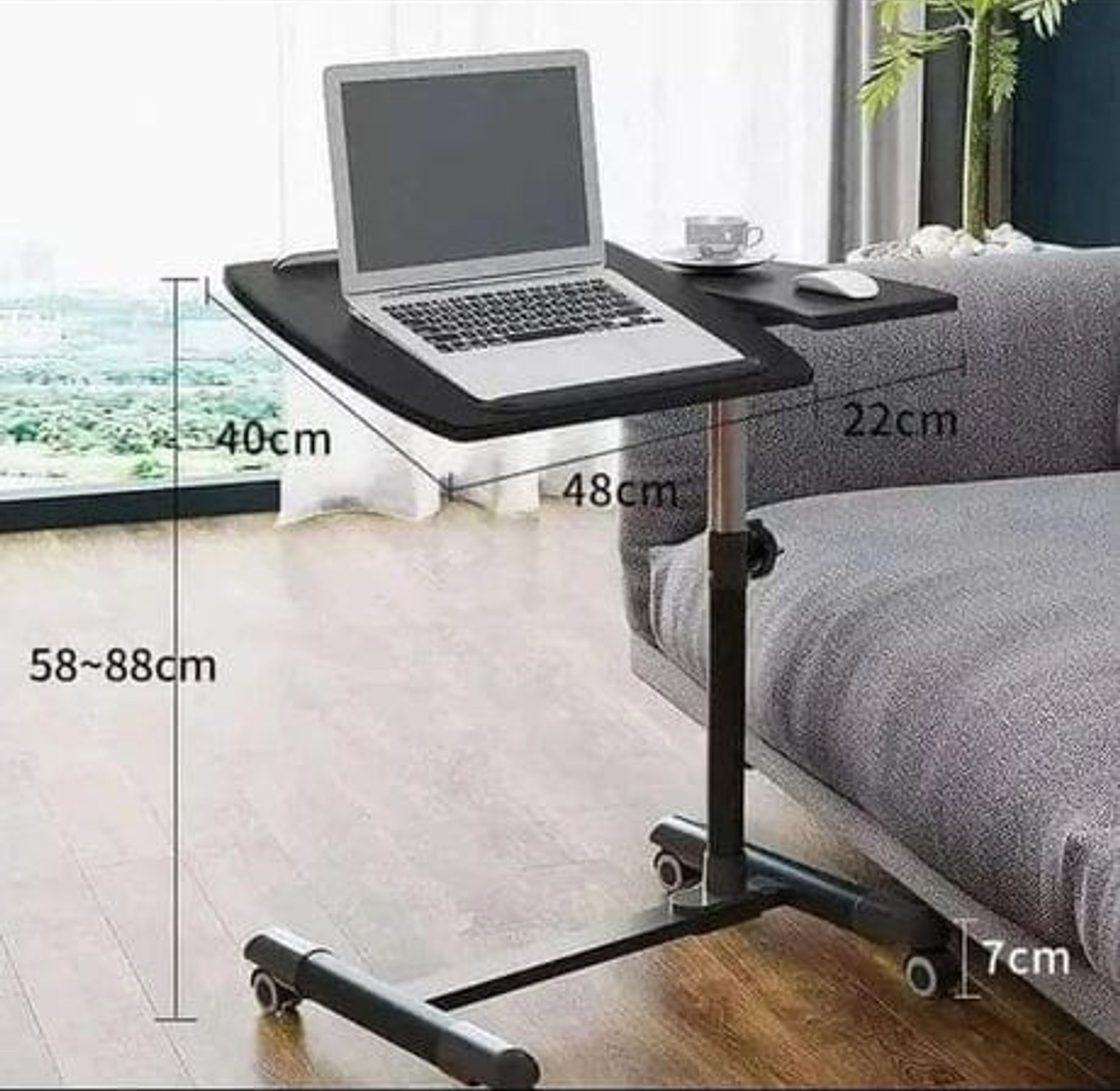 Height Adjustable Mobile Laptop Table with Wheels – Rolling Bedside Laptop Desk for Home & Office image